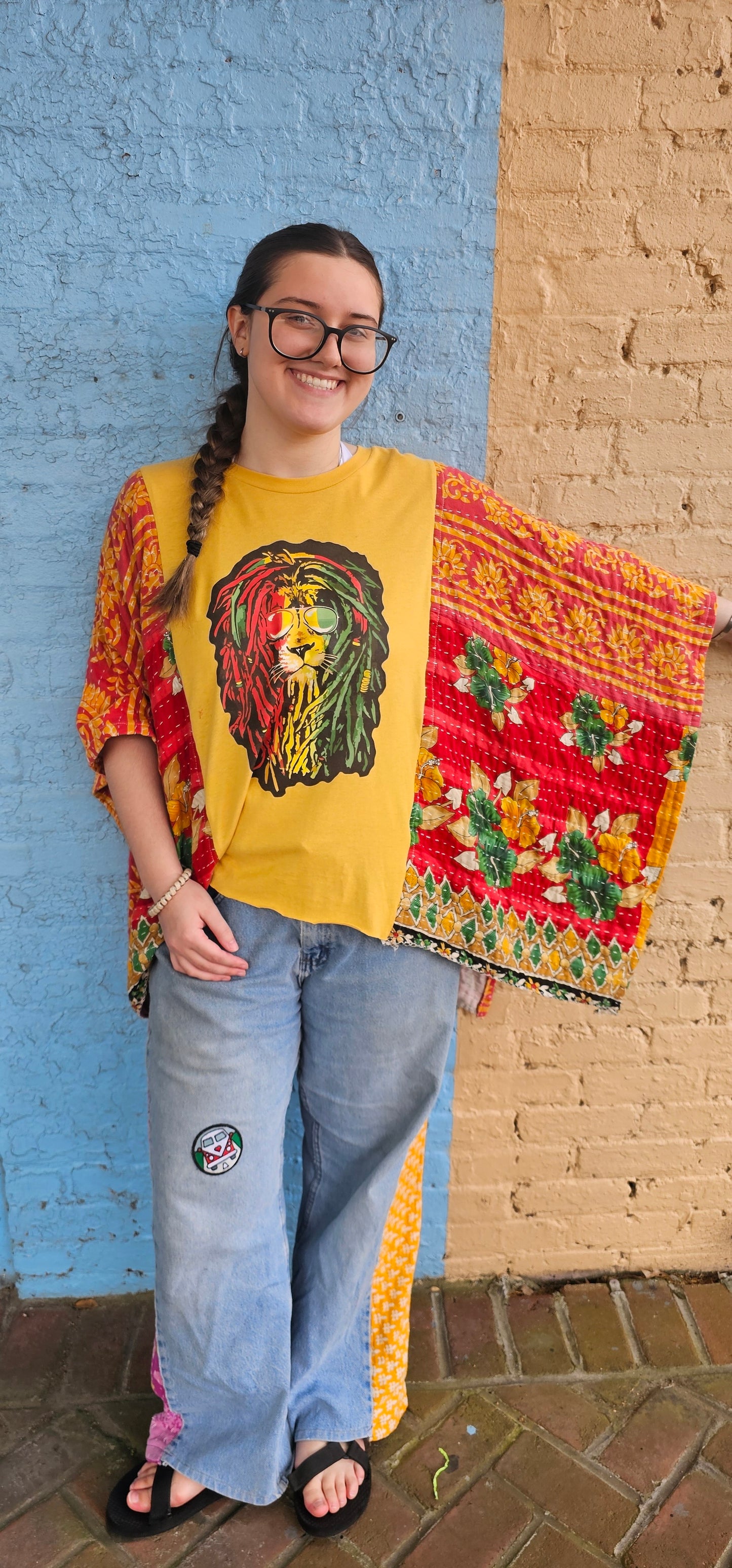 Rasta Lion Kantha Poncho 1130