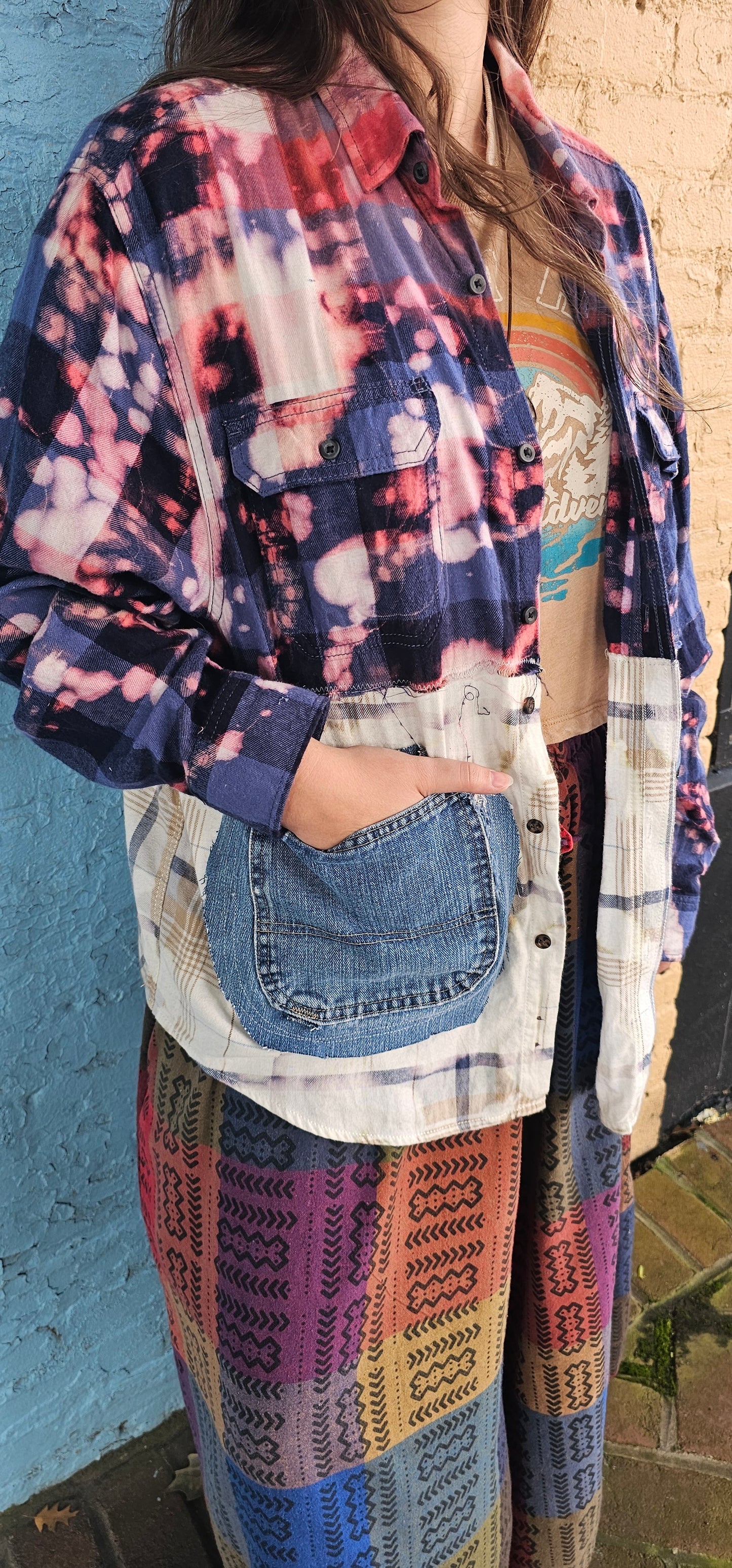 Bleached Split Flannel Shacket size XL 1255