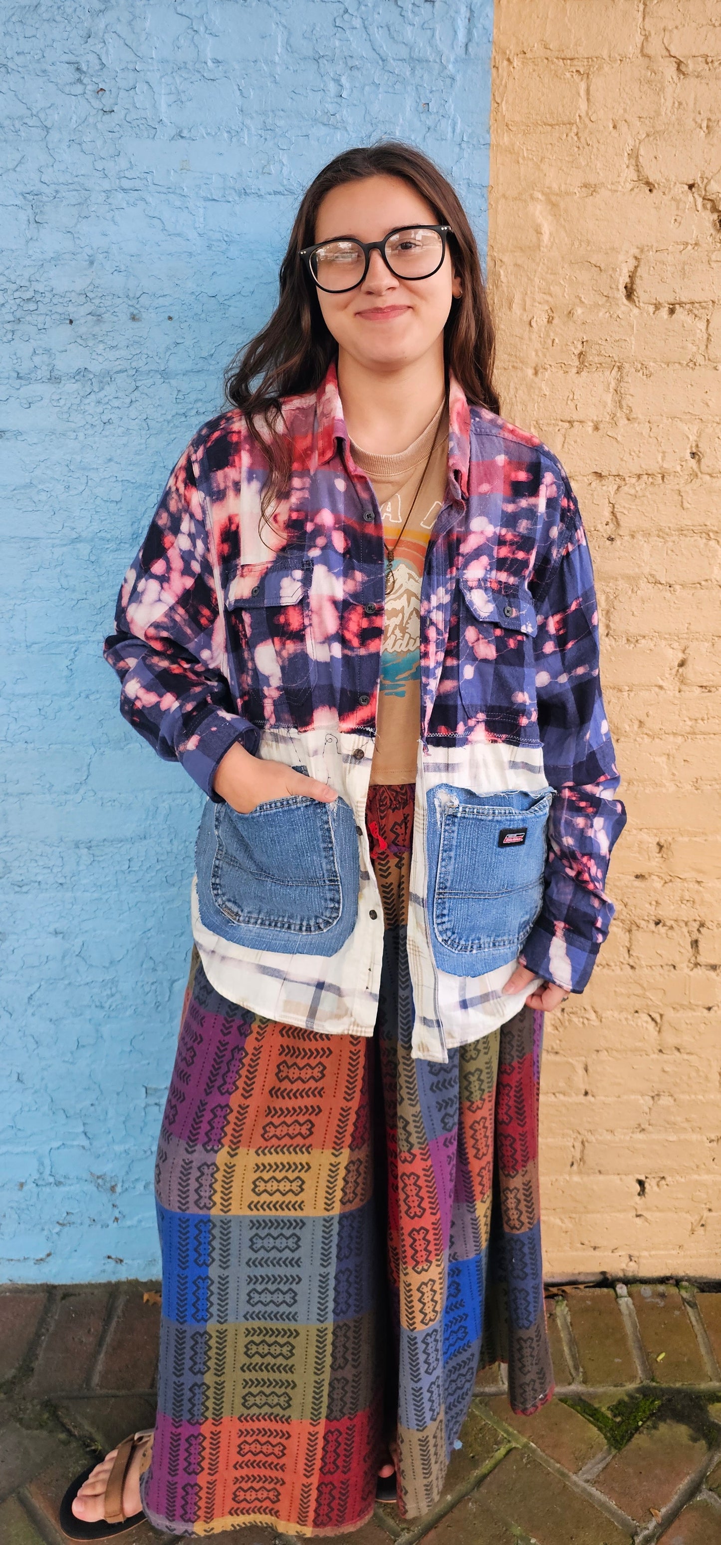 Bleached Split Flannel Shacket size XL 1255
