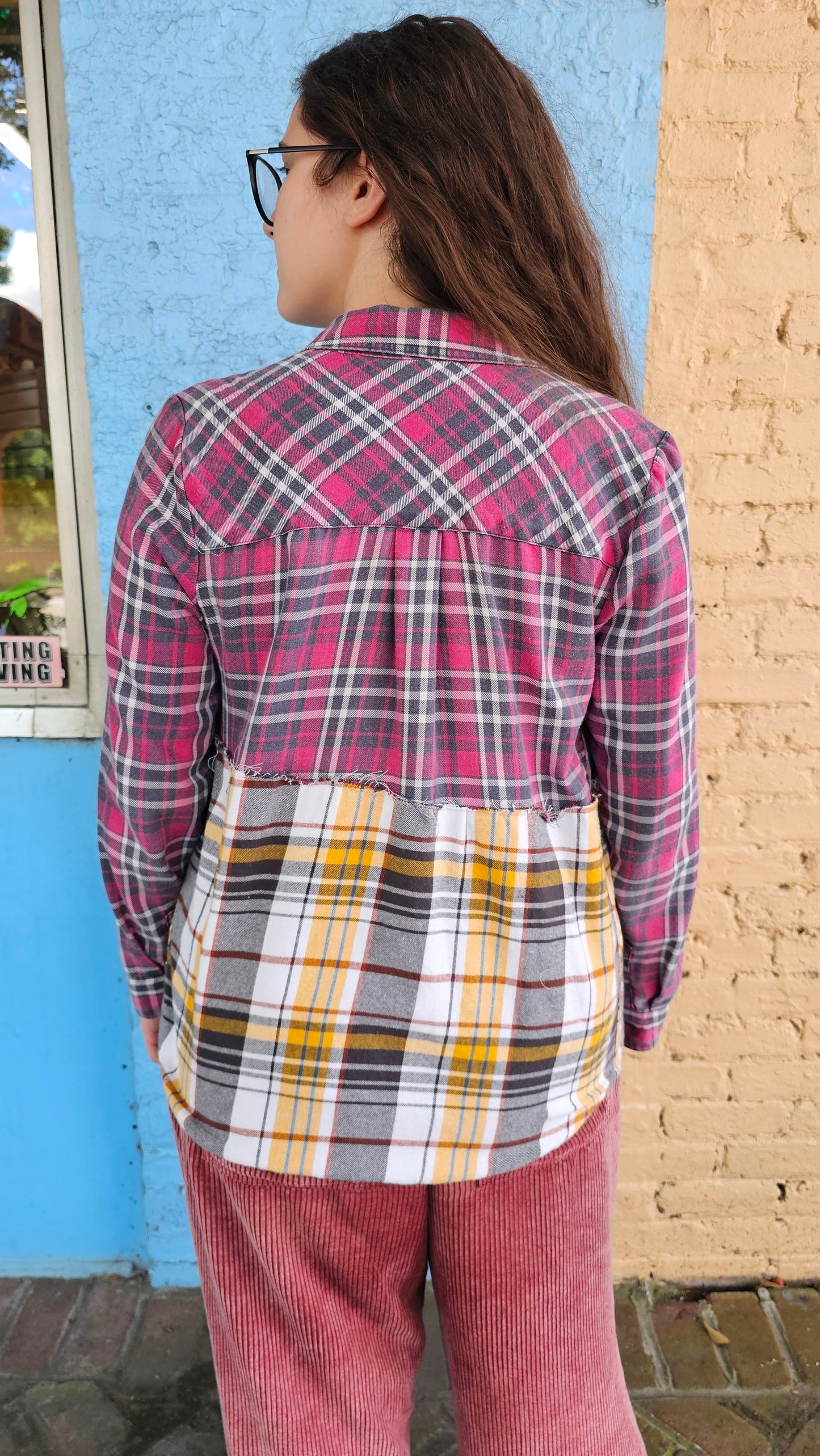 Desert Bloom Split Flannel (Medium) – One-of-a-Kind Upcycled Patchwork #1408