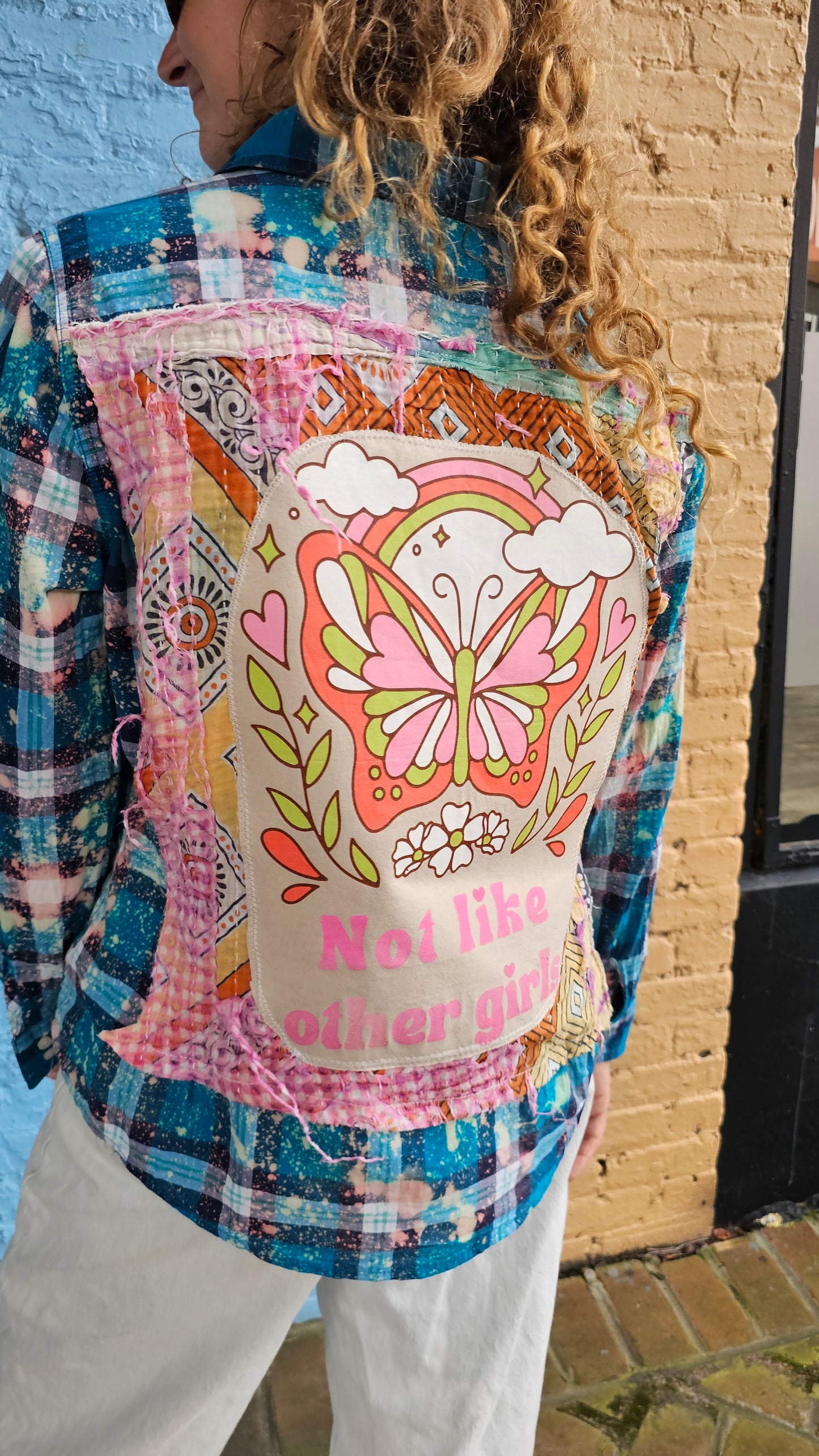 Not Like Other Girls Upcycled Bleached Flannel size Small #1472