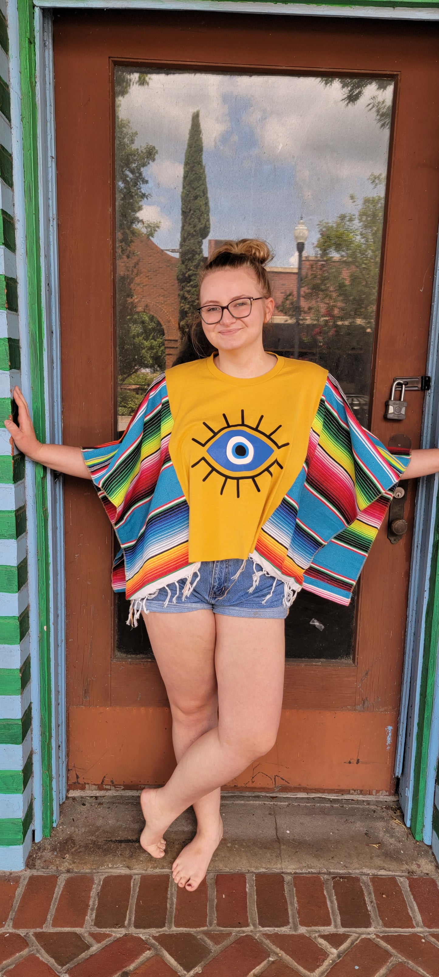 Yellow Evil Eye Mexican Serape Poncho