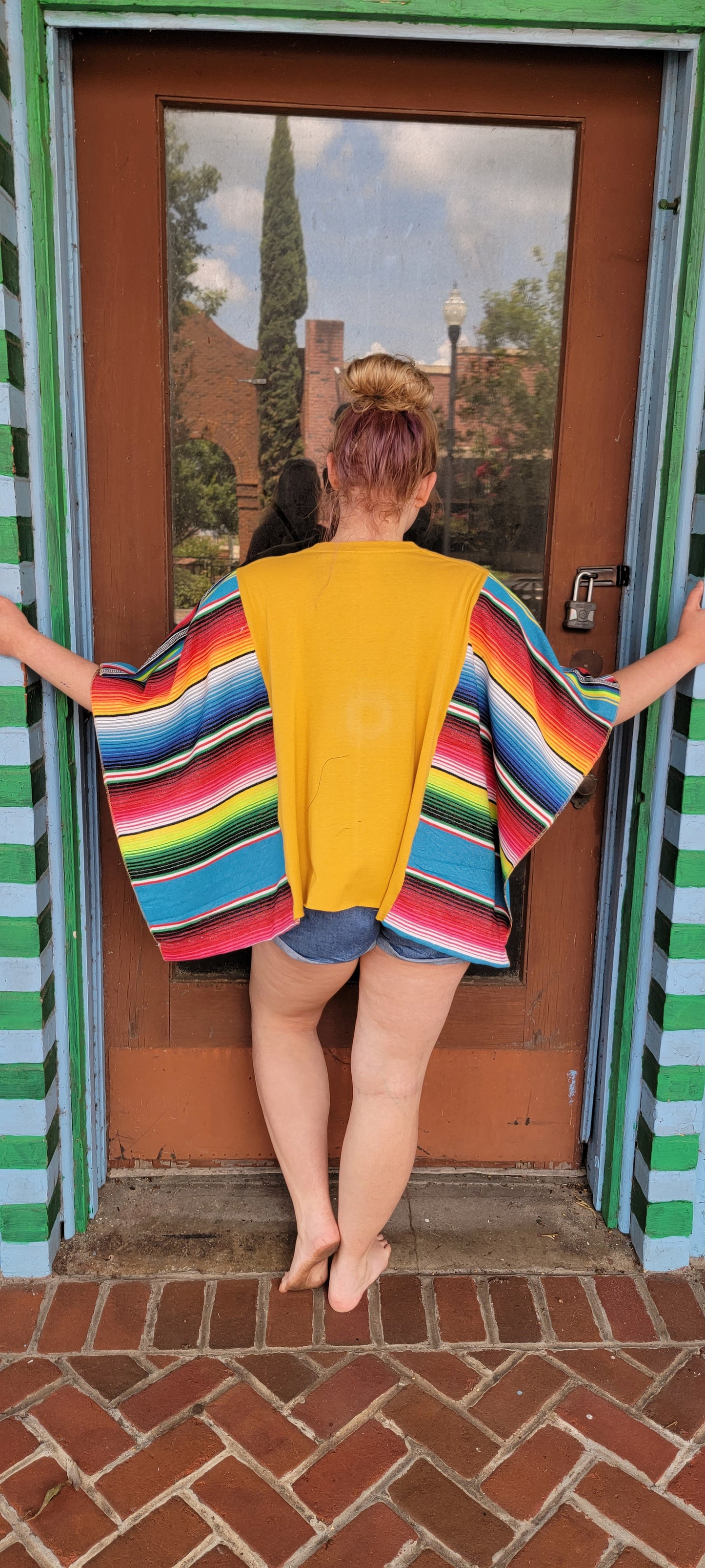 Yellow Evil Eye Mexican Serape Poncho