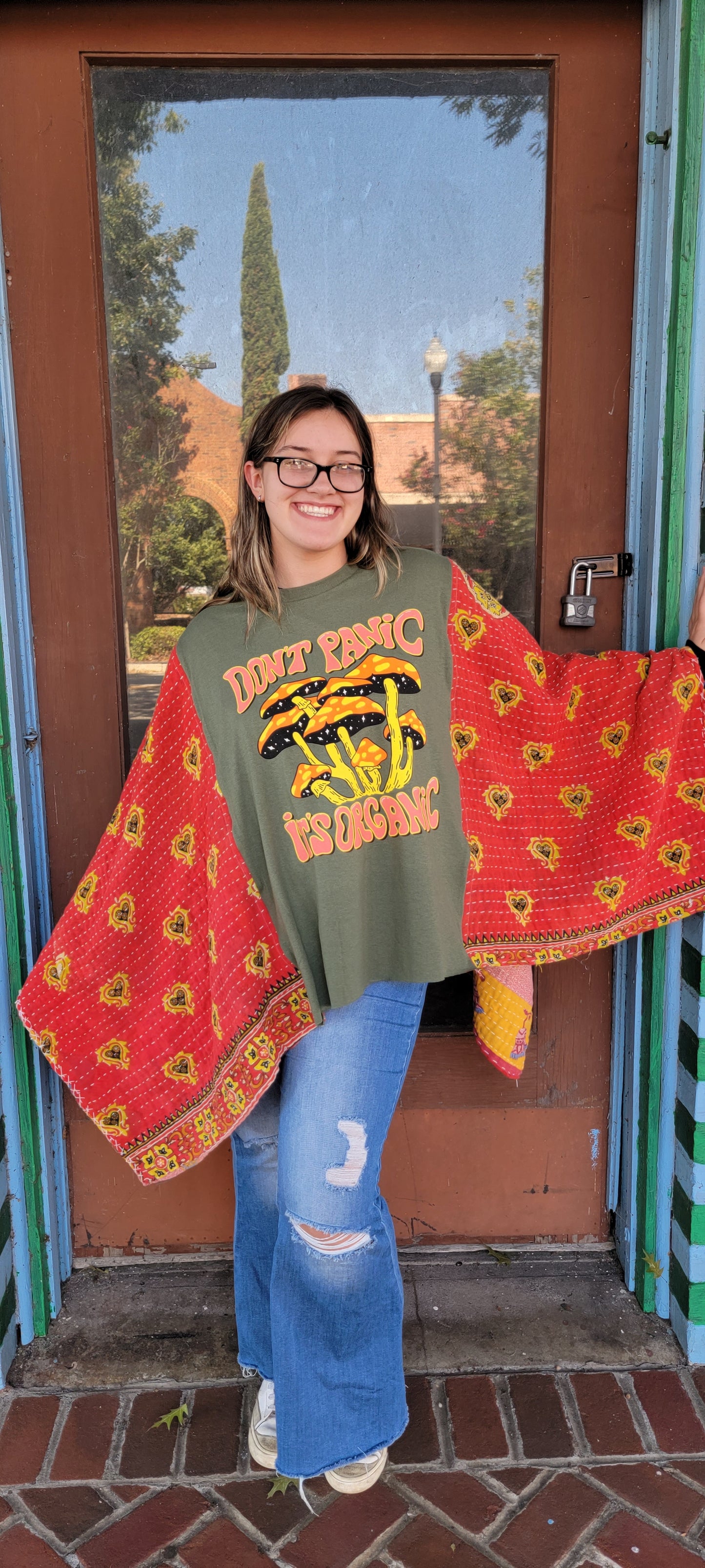 Don't Panic It's Organic Mushroom Kantha Poncho