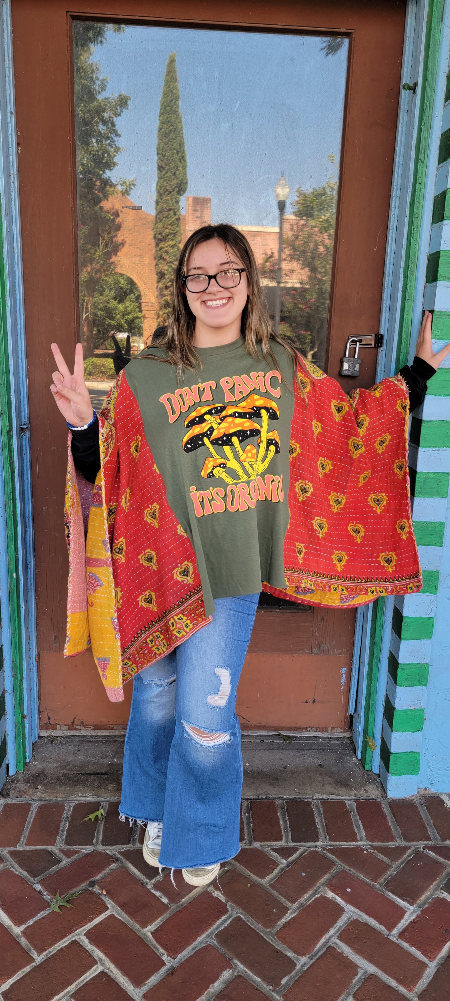 Don't Panic It's Organic Mushroom Kantha Poncho