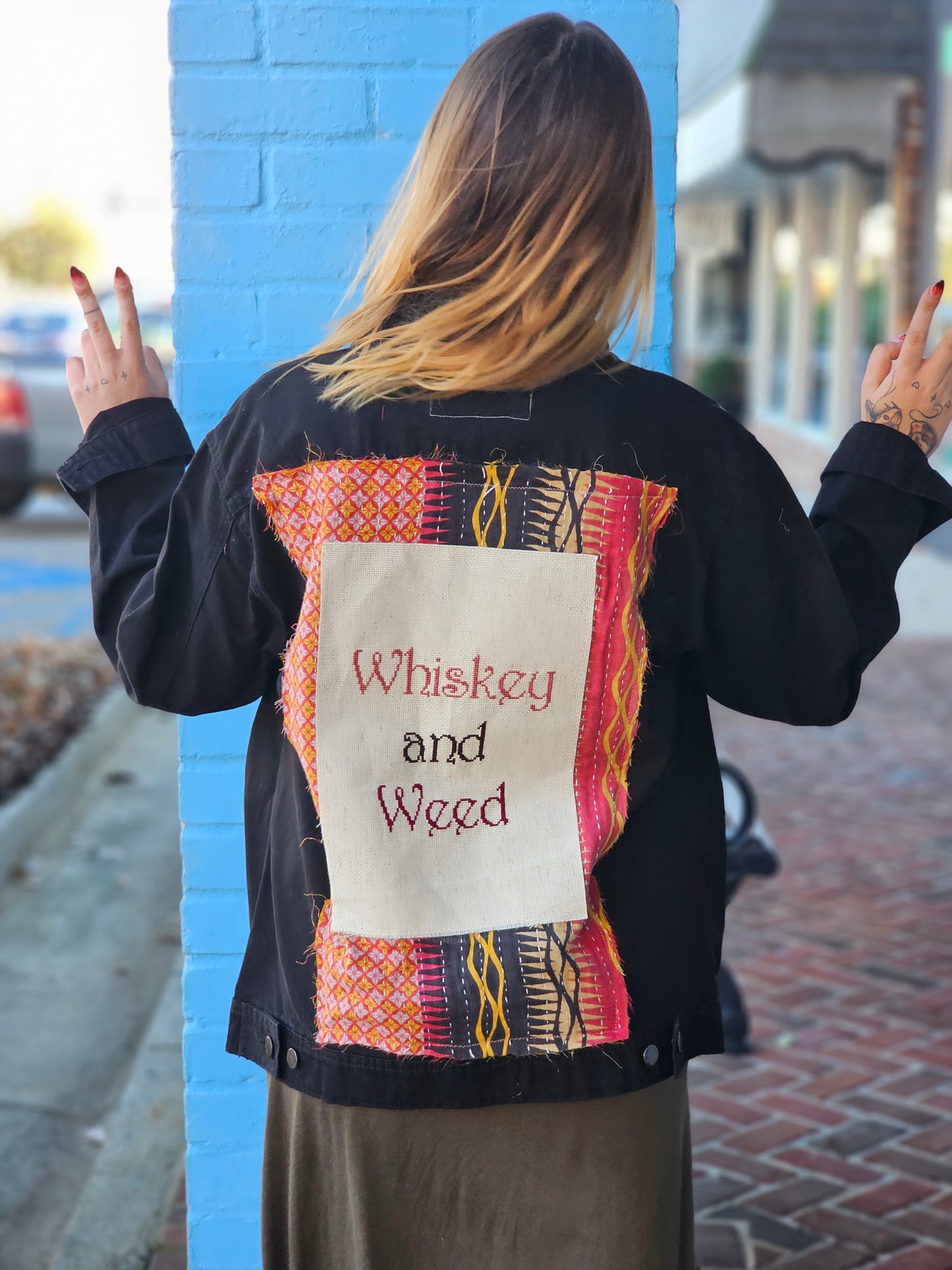 Whiskey and Weed Cross Stitch Jacket size XL