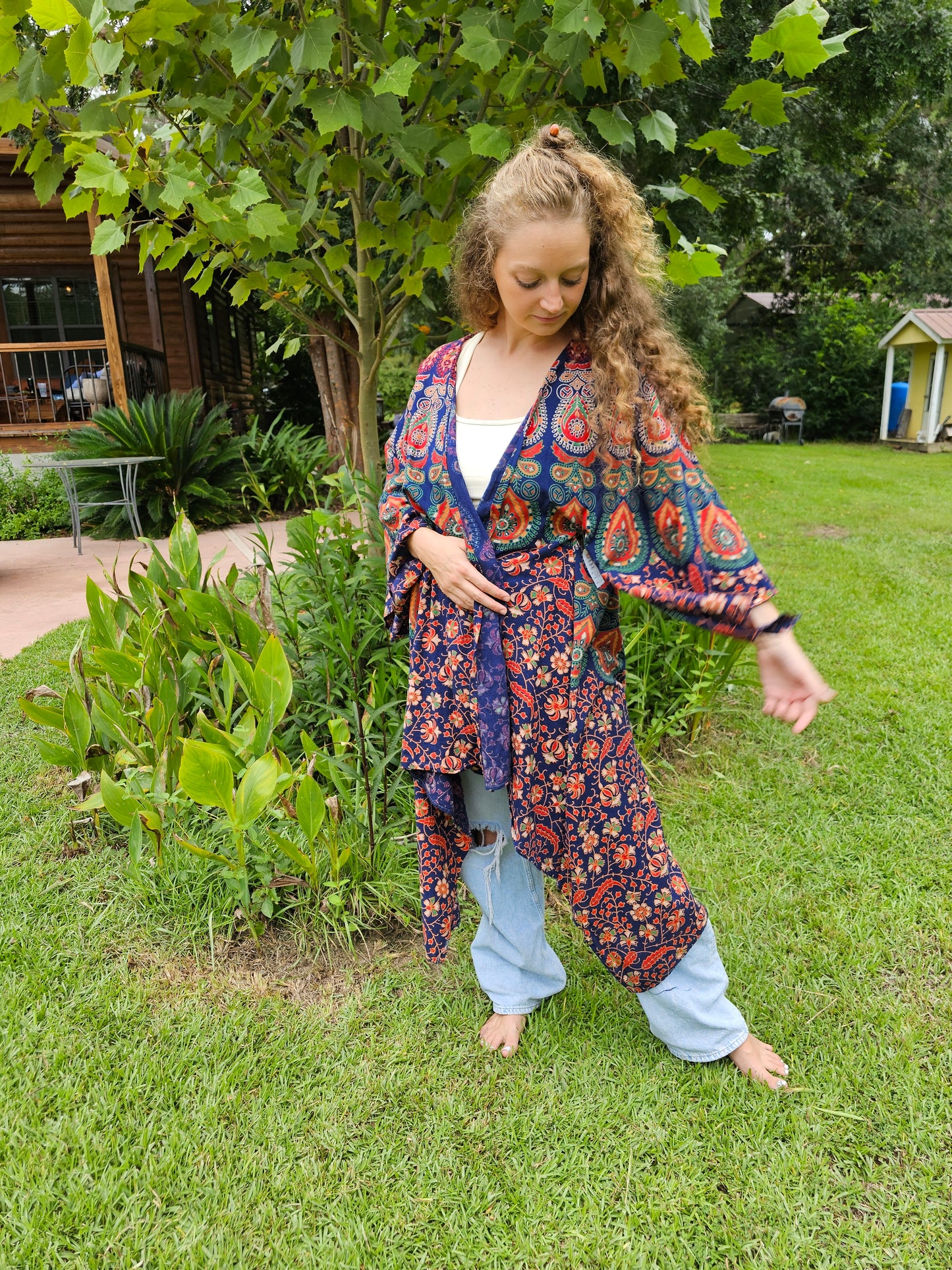 Violet Multi-Color Owl Tapestry Robe