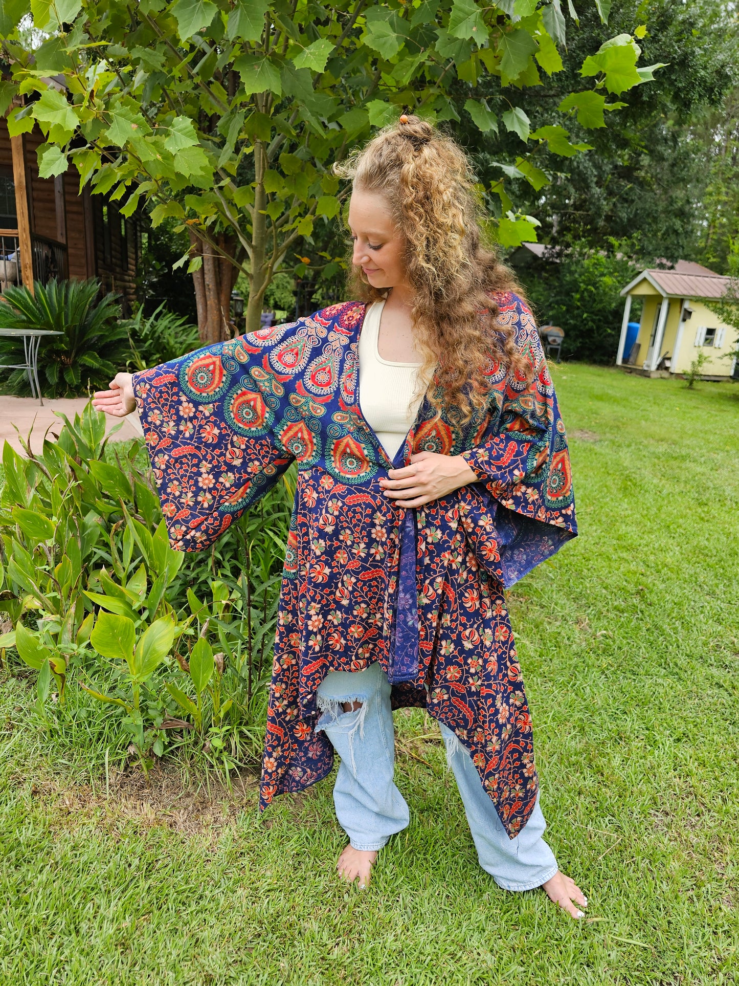 Violet Multi-Color Owl Tapestry Robe