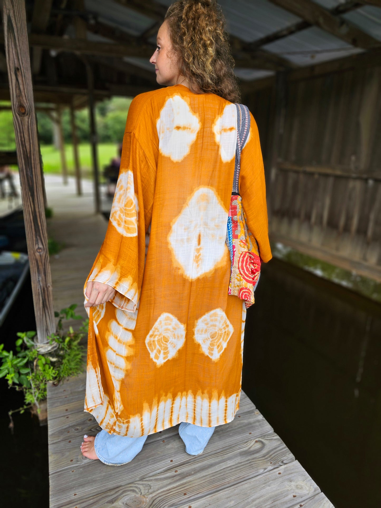 Tie Dye Longline Kimono in Rust