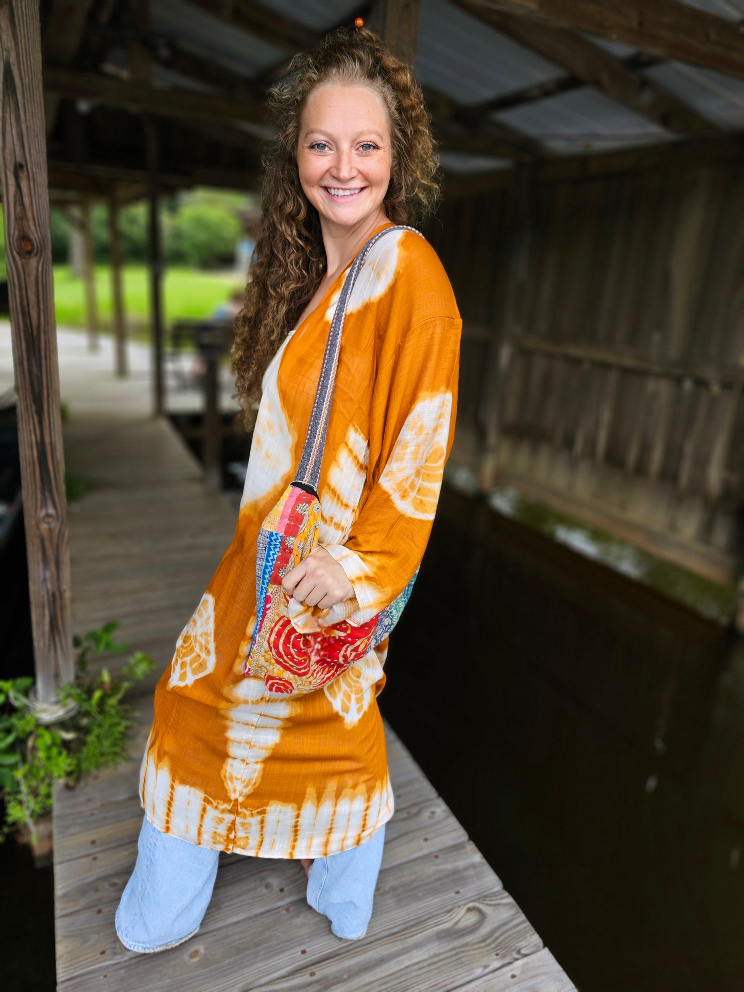 Tie Dye Longline Kimono in Rust