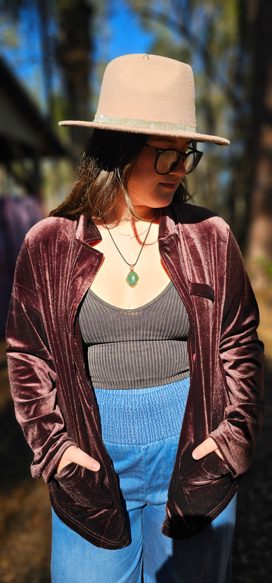 Grateful Dead 13 point Kantha Bolt Velvet Blazer BROWN