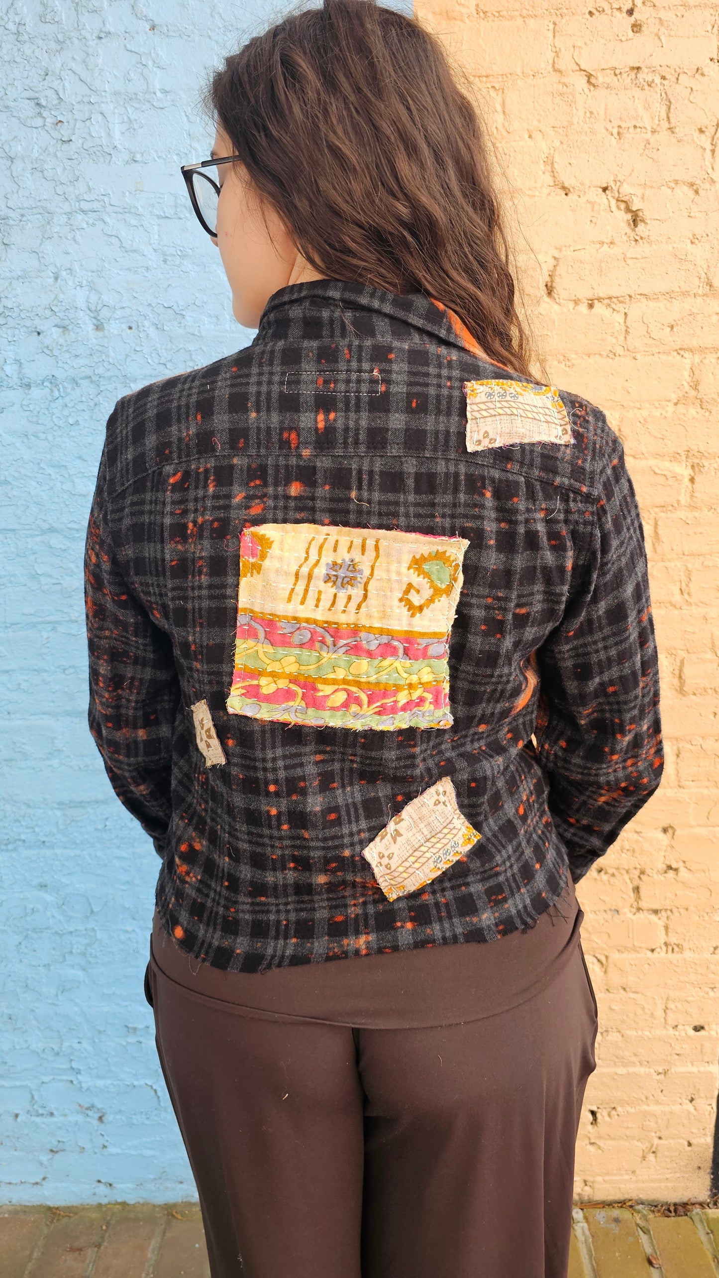 Cropped Flannel Shirt | Upcycled Distressed Flannel Size SMALL#1355