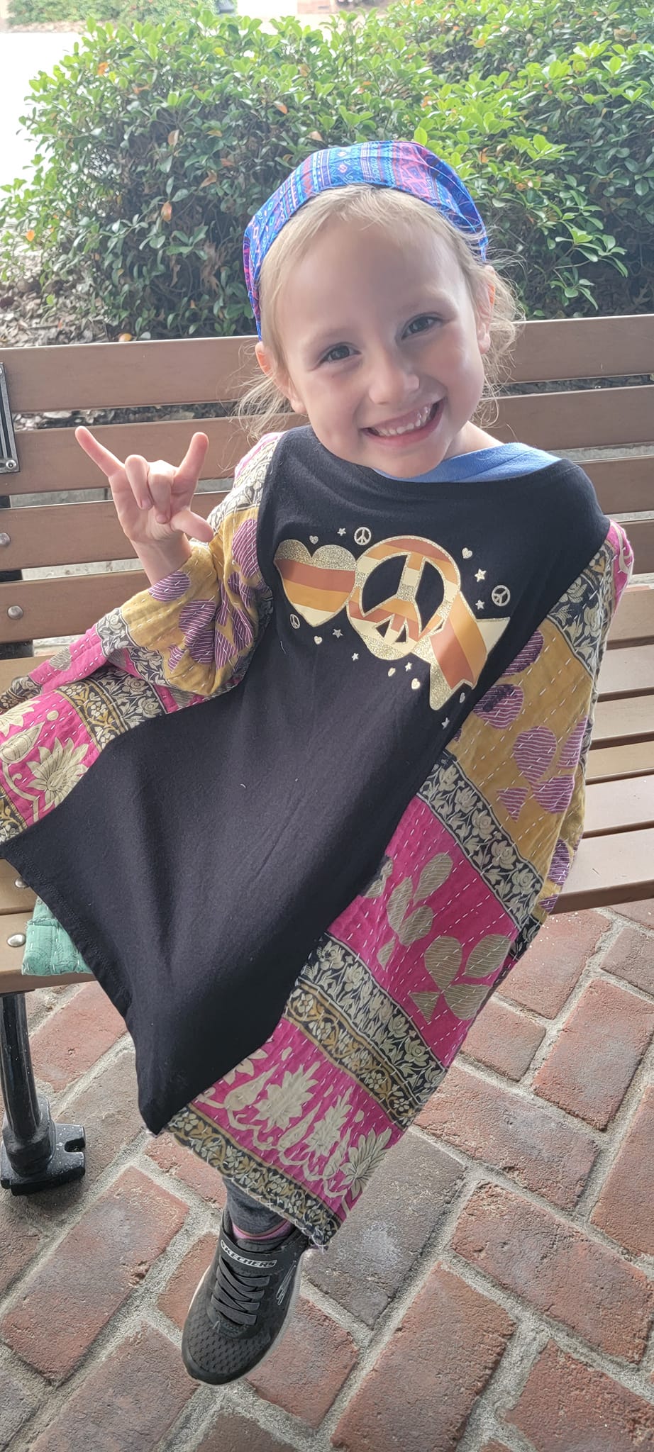 Hearts Peace and Stars Kids Kantha Poncho