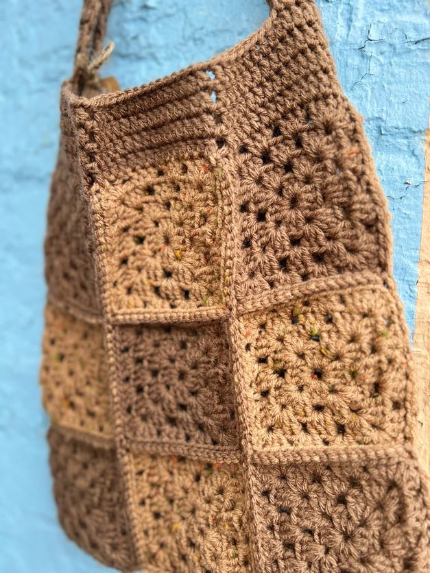 Brown Granny Square Crochet Bag