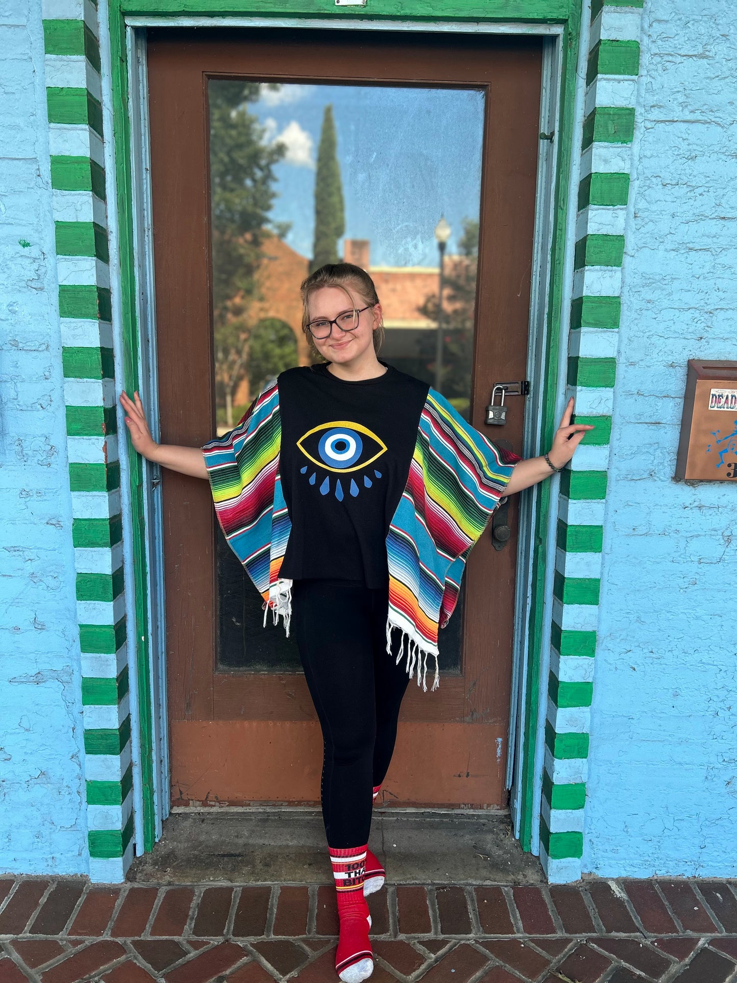Evil Eye Mexican Serape Poncho