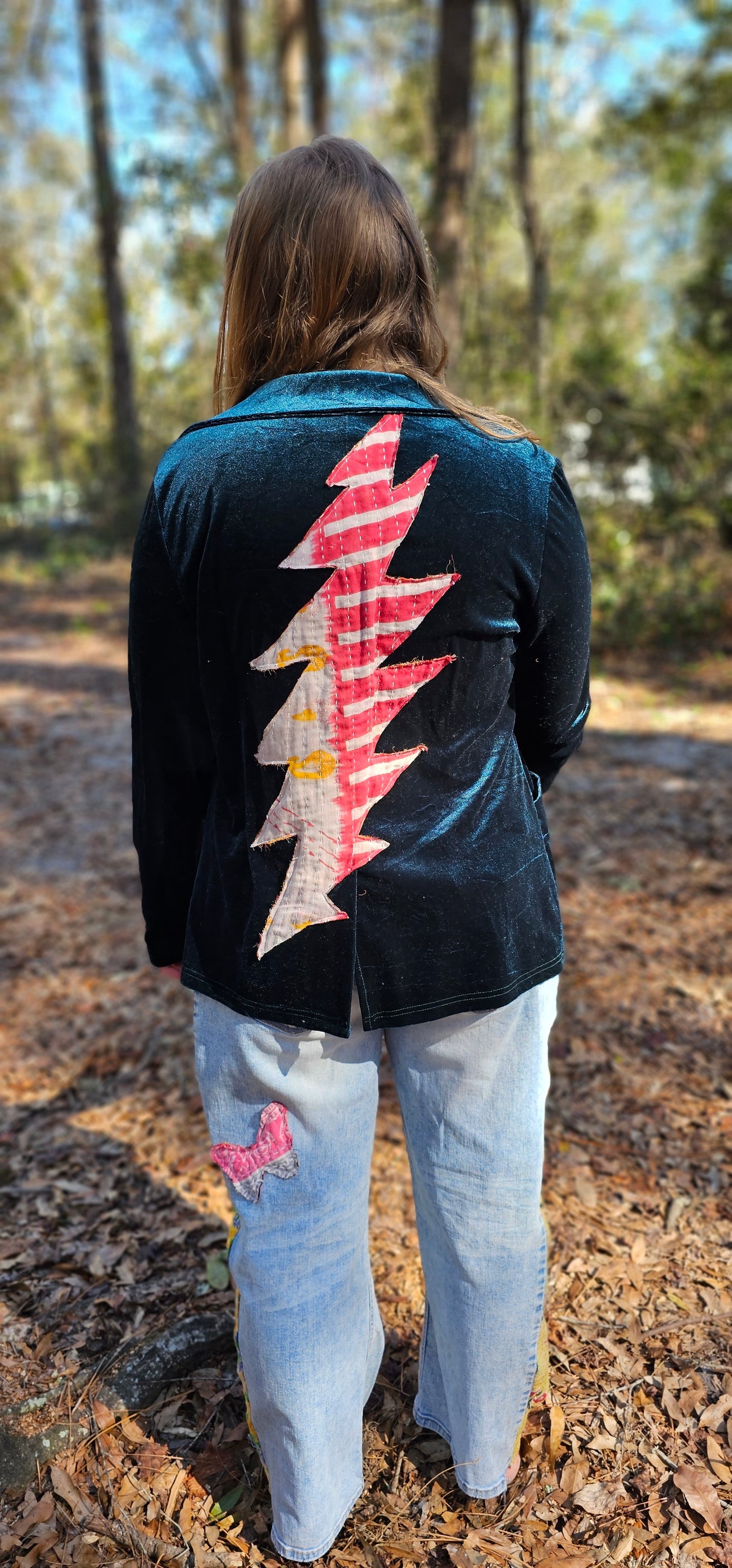 Grateful Dead 13 point Kantha Bolt Velvet Blazer