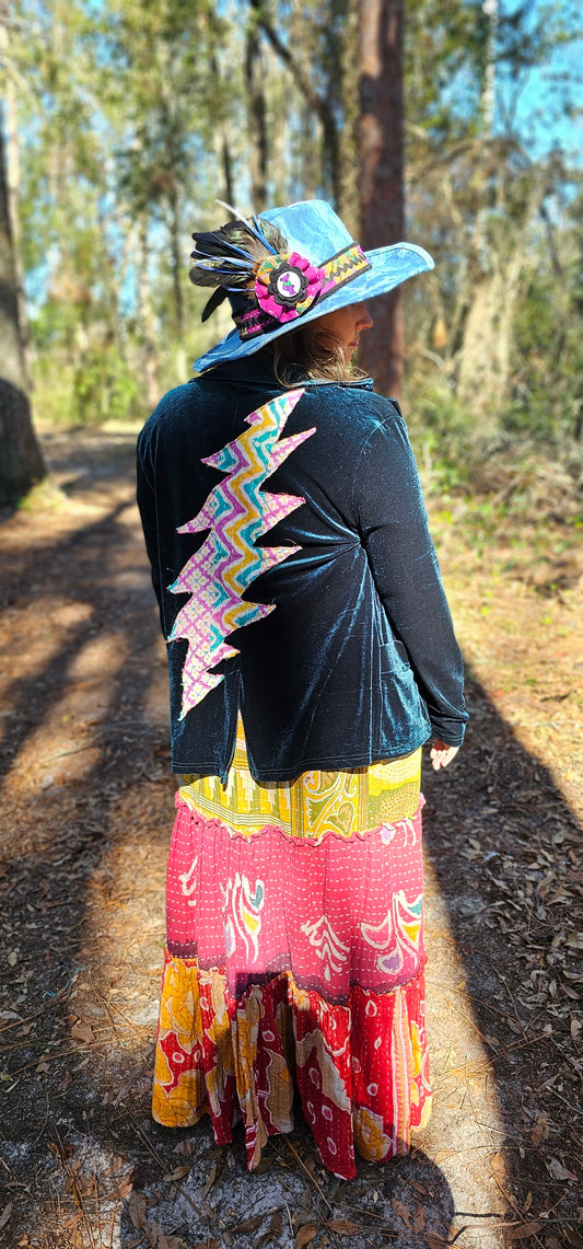Grateful Dead 13 point Kantha Bolt Velvet Blazer