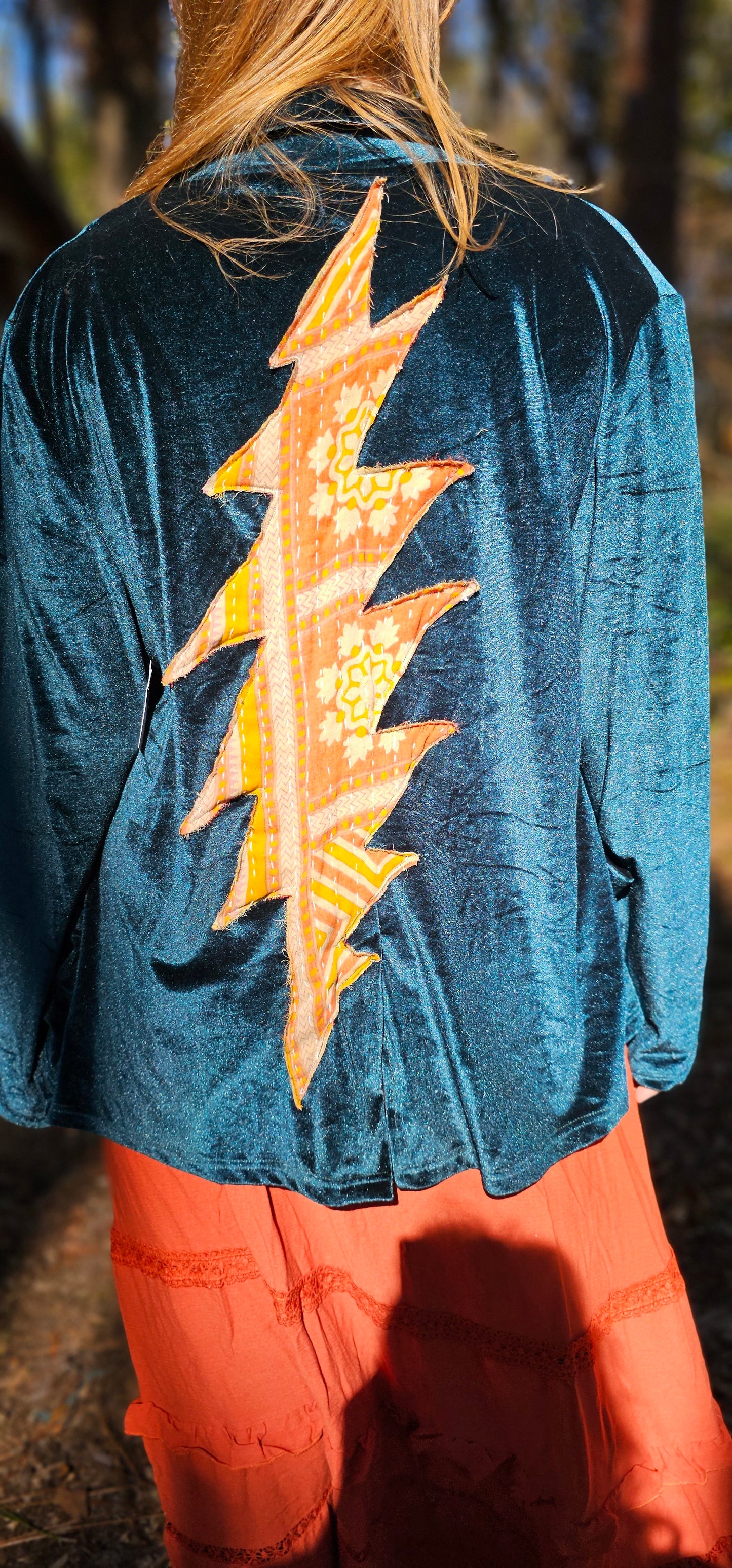 Grateful Dead 13 point Kantha Bolt Velvet Blazer