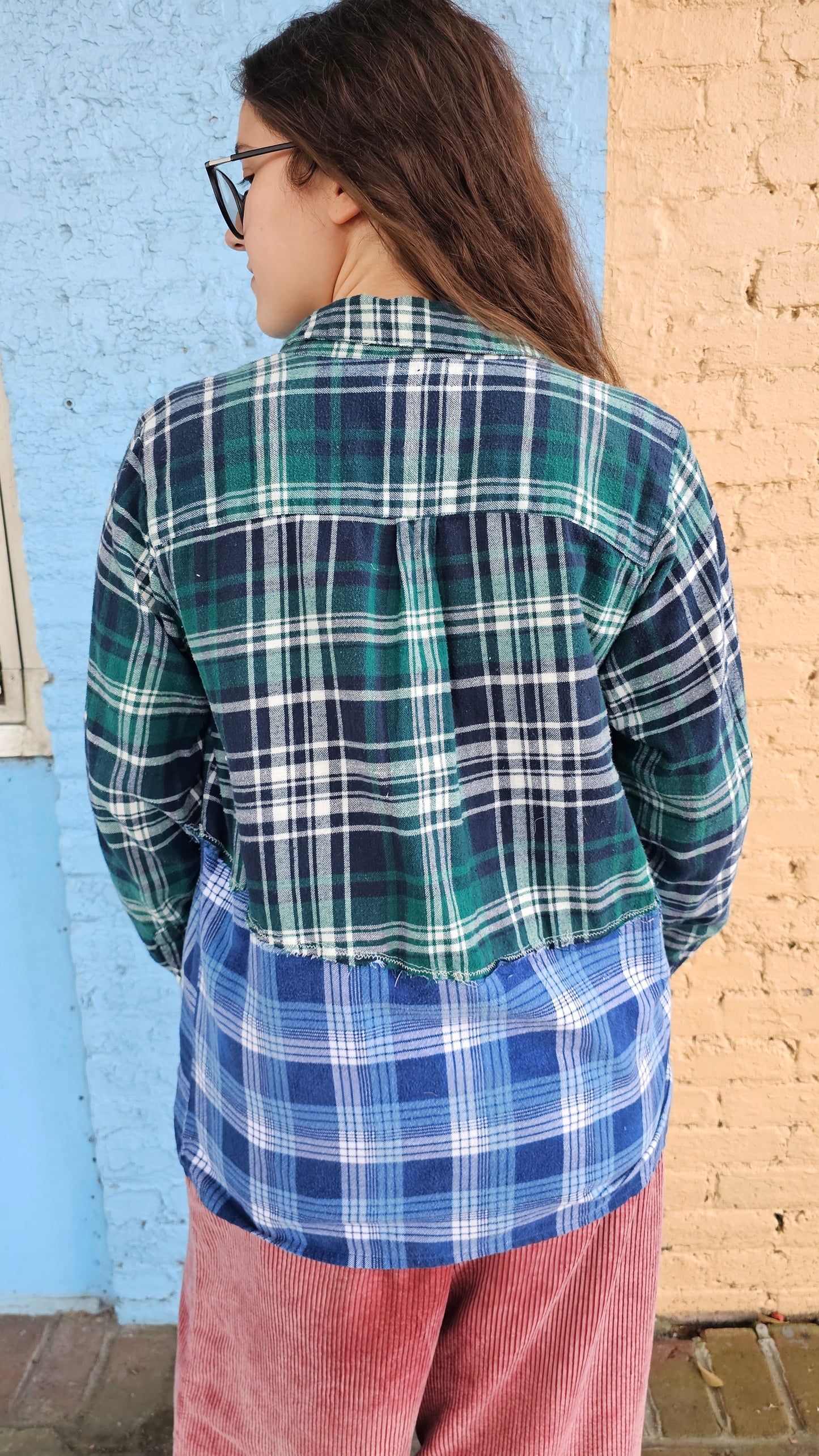 Riverbend Split Flannel (Large) – One-of-a-Kind Upcycled Patchwork#1409