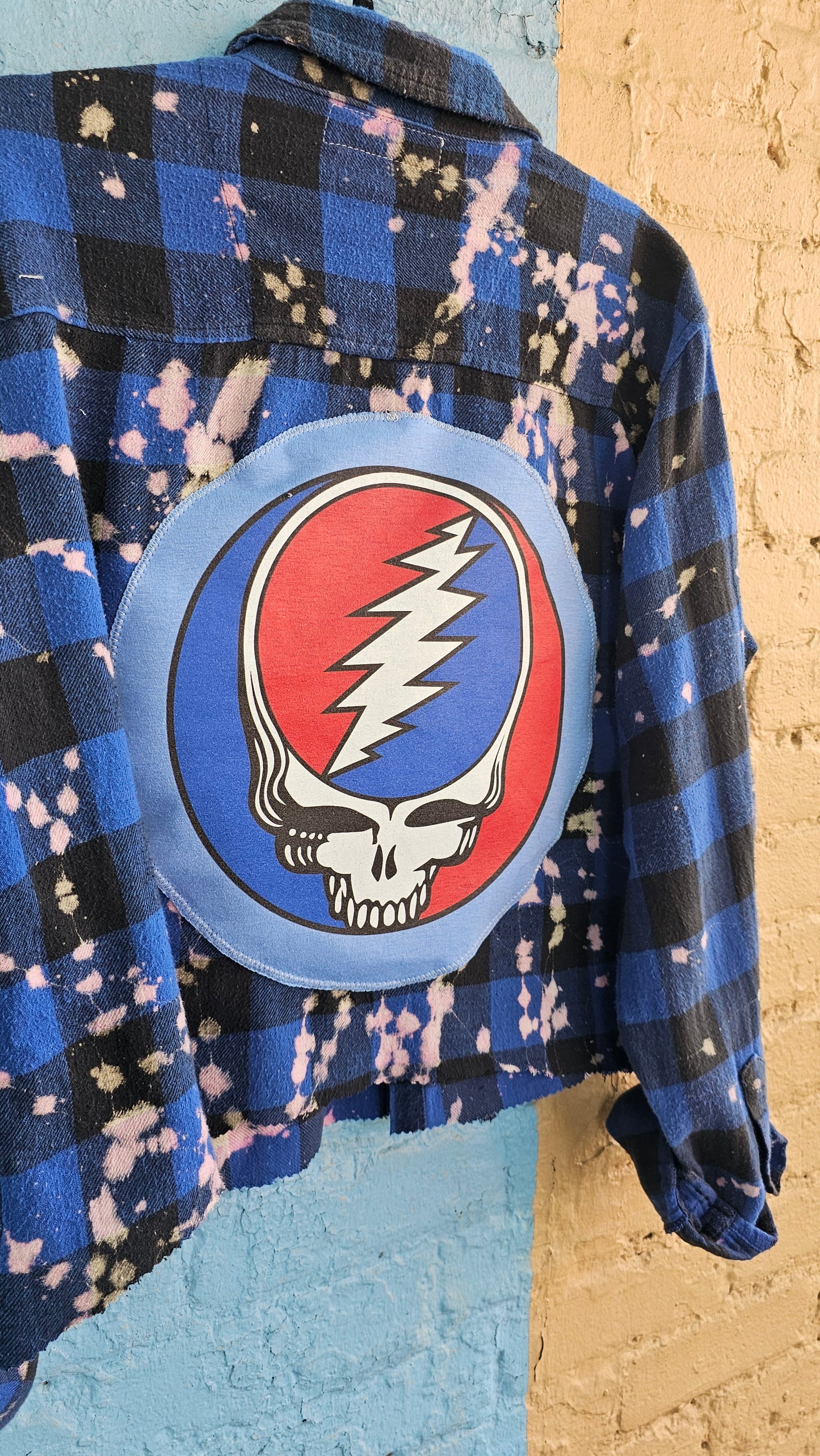 Grateful Dead Upcycled Distressed Cropped Flannel Size LARGE #1375