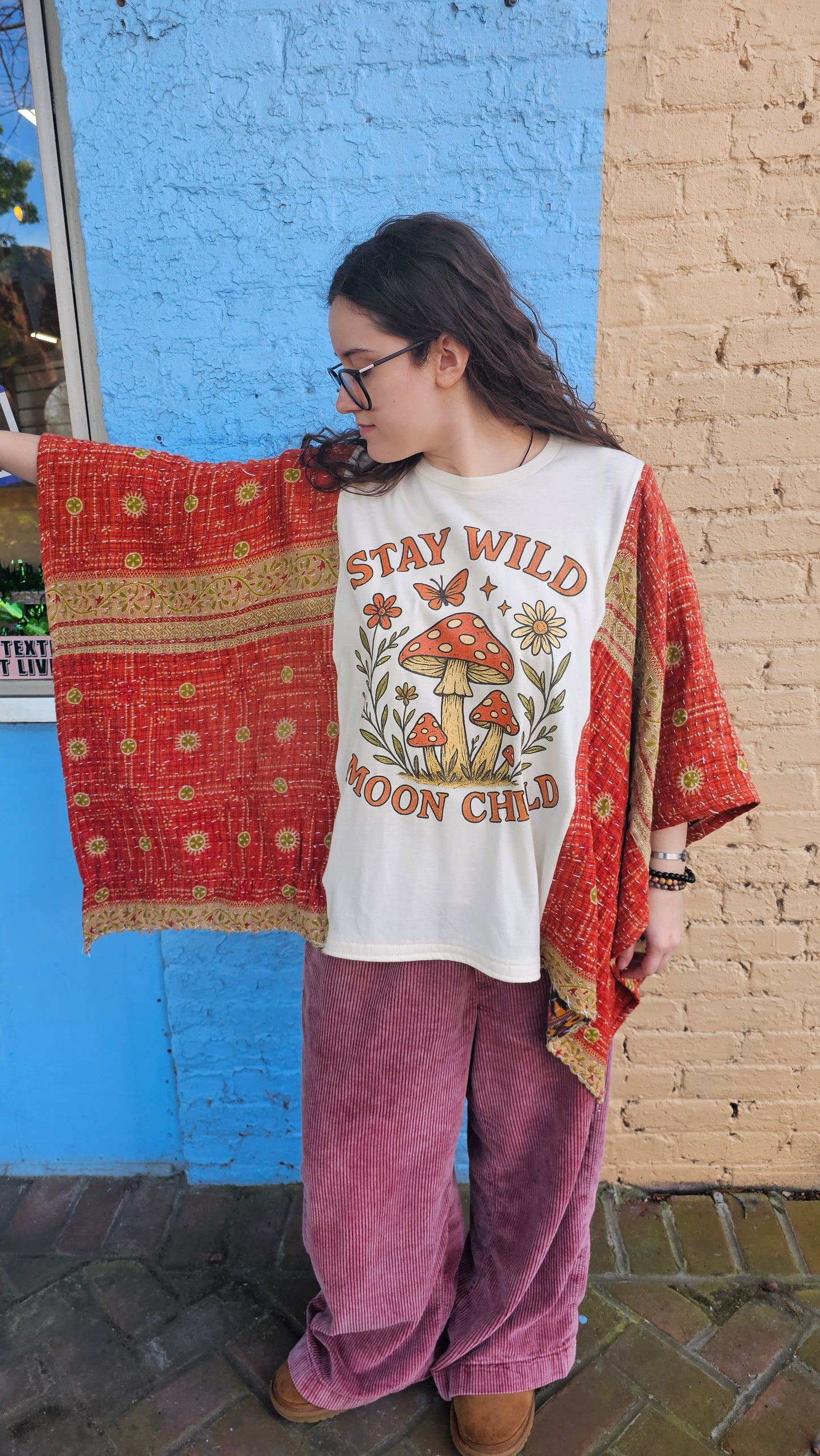 Stay Wild Moon Child Kantha Poncho 1331