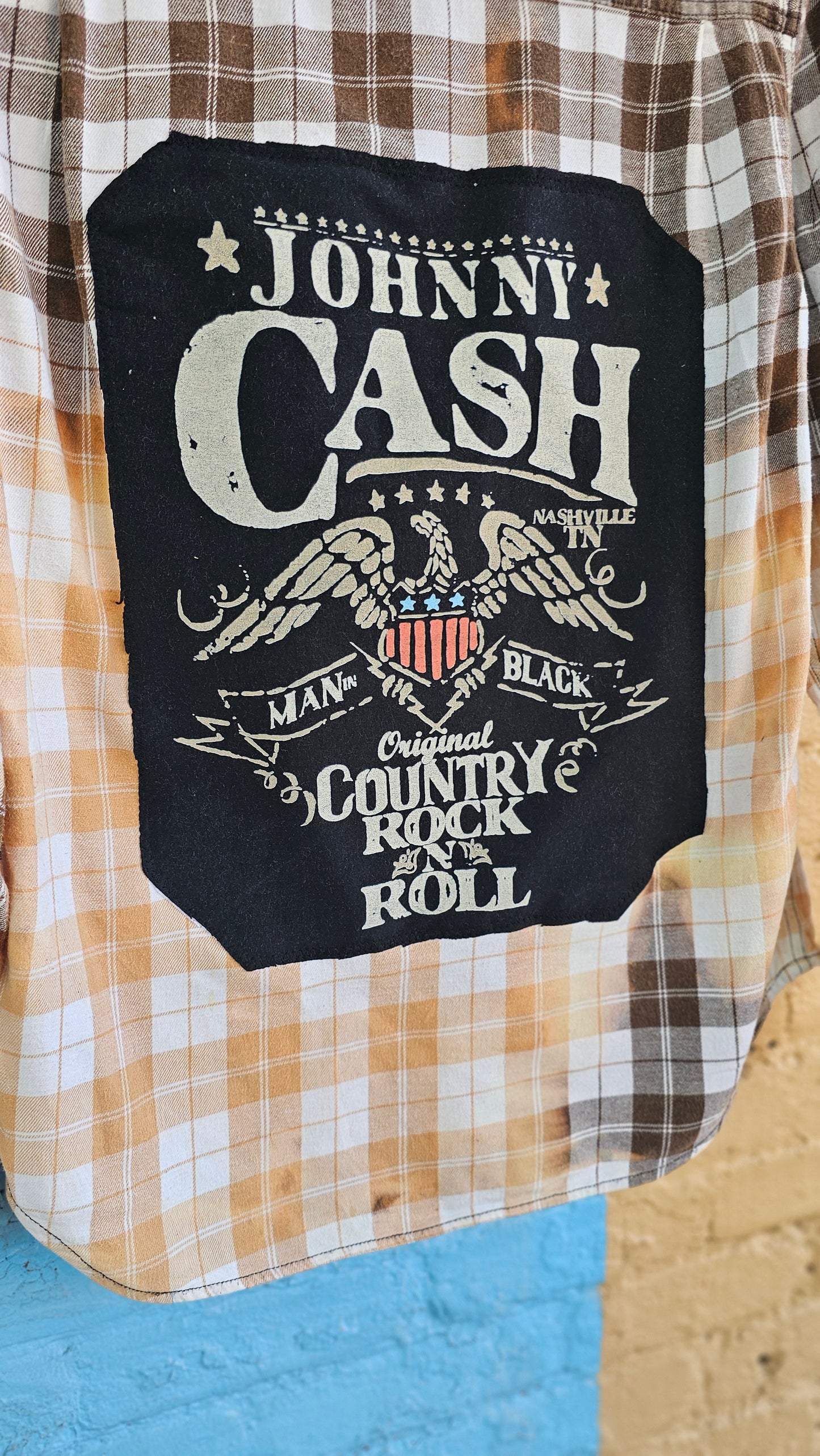 Johnny Cash Upcycled Bleached Flannel size SMALL #1374