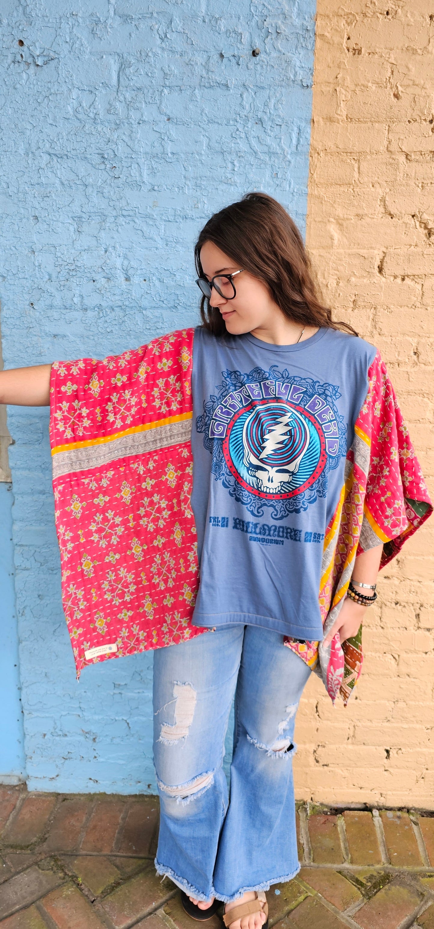 Grateful Dead Steal Your Face Kantha Poncho 1242