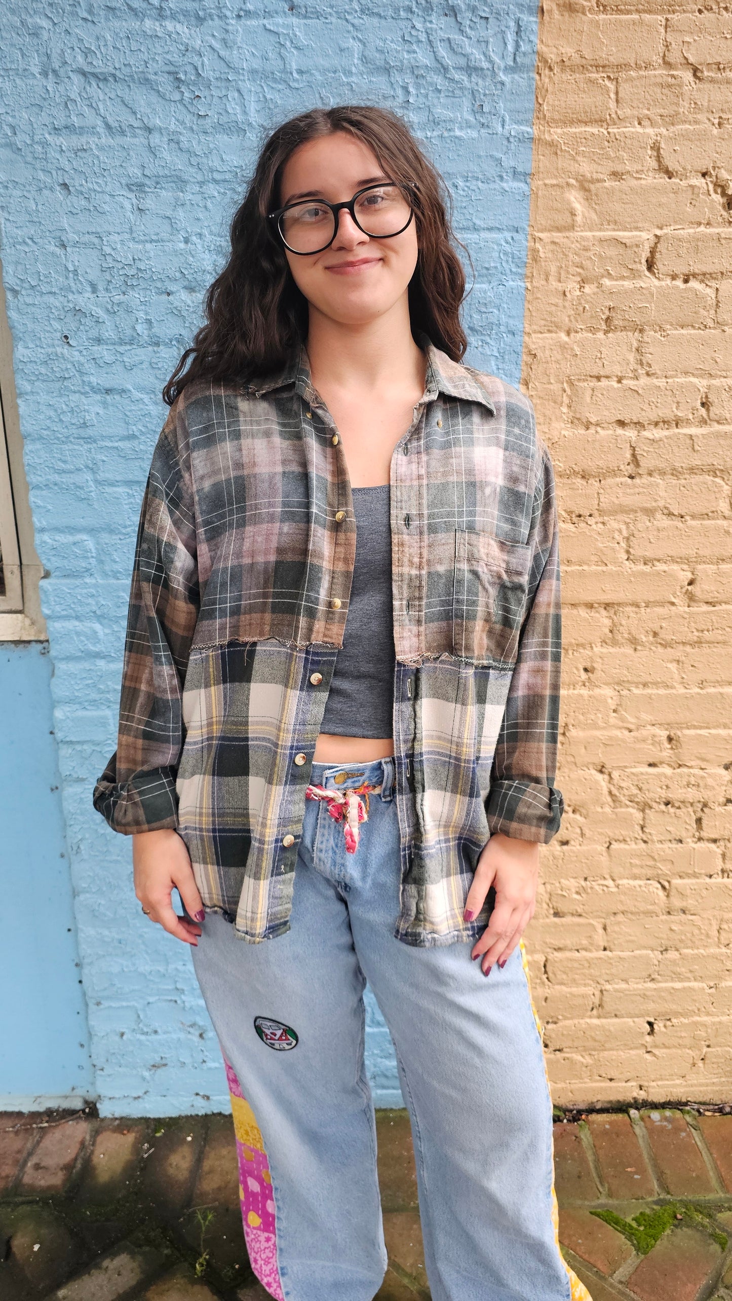 Lauryn Hill Split Flannel (XL) – One-of-a-Kind Upcycled Patchwork #1467