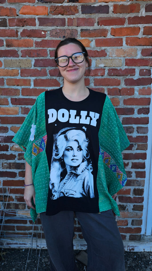 Dolly Parton Kantha Poncho with doilies