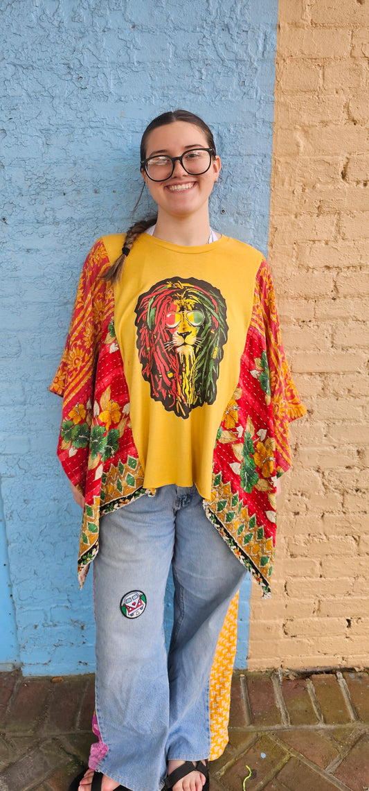 Rasta Lion Kantha Poncho 1130