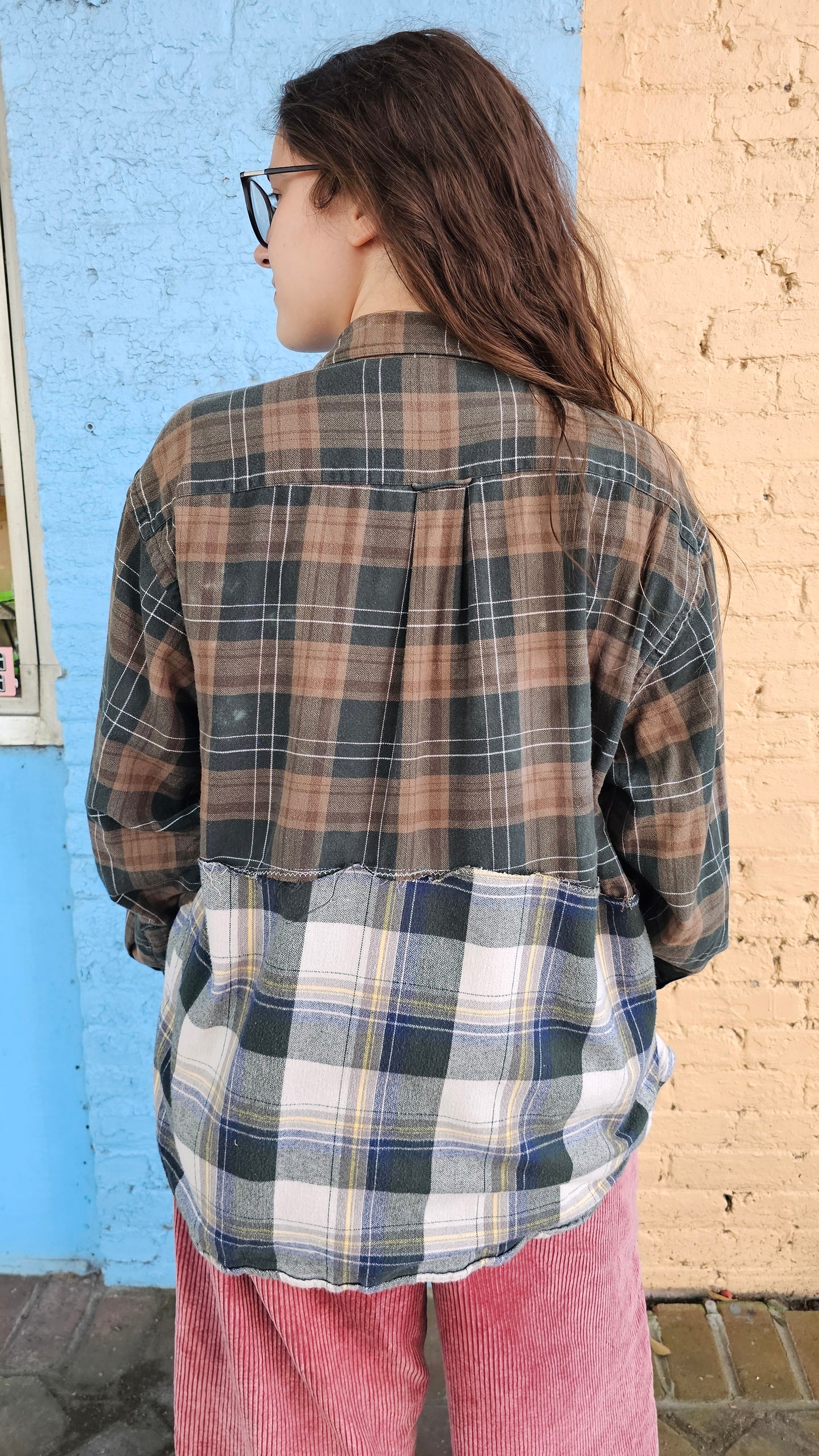 Forest Echo Split Flannel (XL) – One-of-a-Kind Upcycled Patchwork #1411