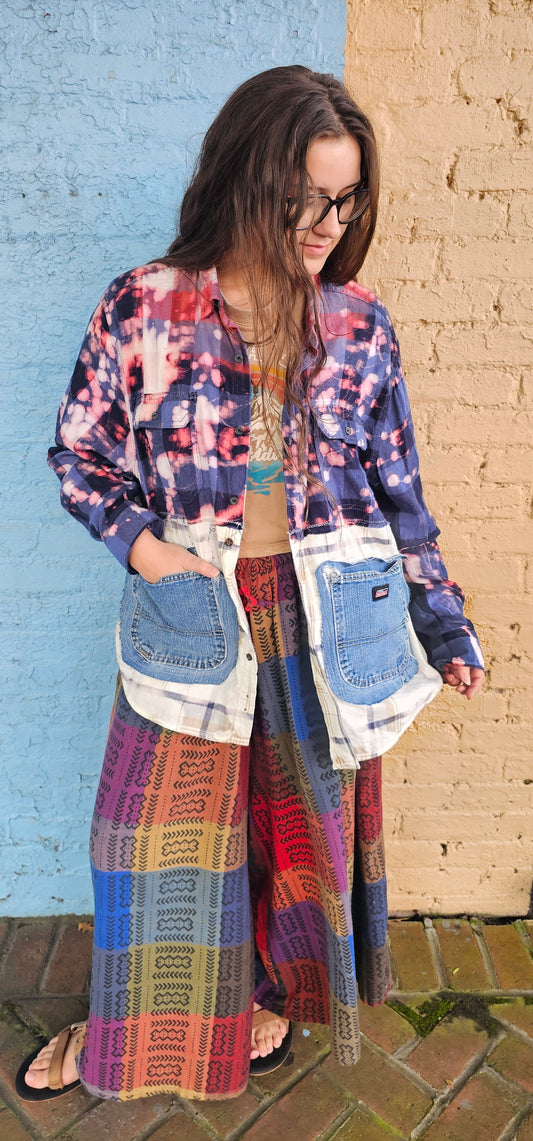 Bleached Split Flannel Shacket size XL 1255