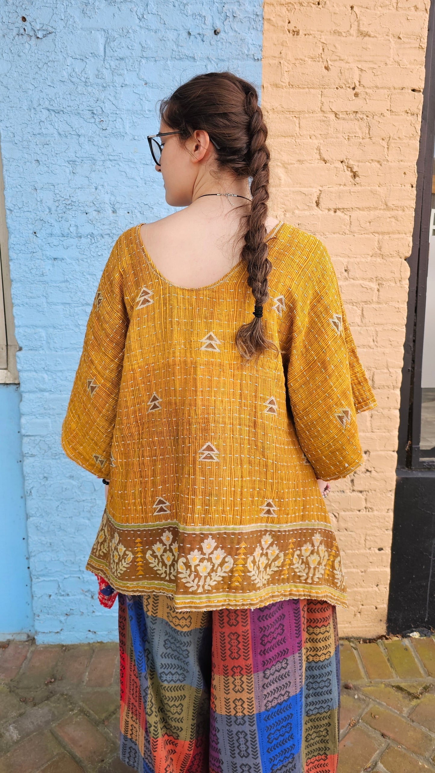 Enchantress Kantha Top | Boho Hi Low Upcycled Blouse #1343