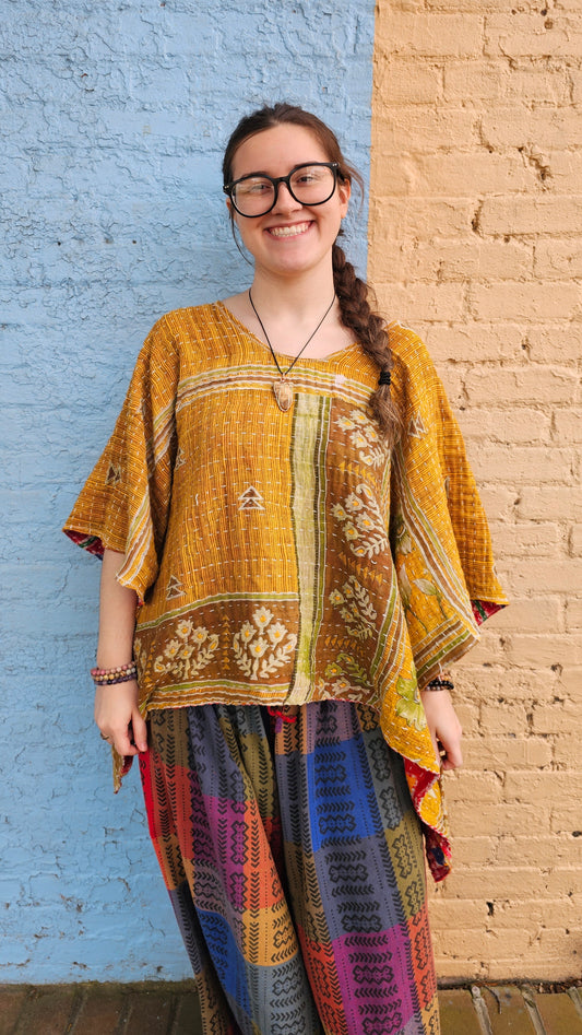 Enchantress Kantha Top | Boho Hi Low Upcycled Blouse #1343