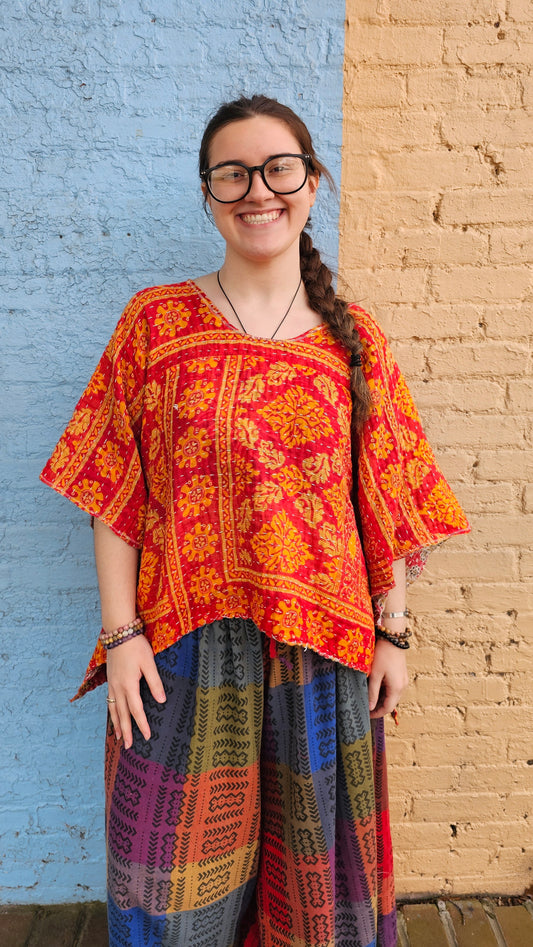 Enchantress Kantha Top | Boho Hi Low Upcycled Blouse #1344