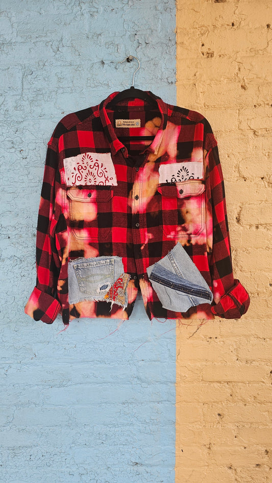Cropped Flannel Shirt | Upcycled Distressed Flannel Size 2XL #1364