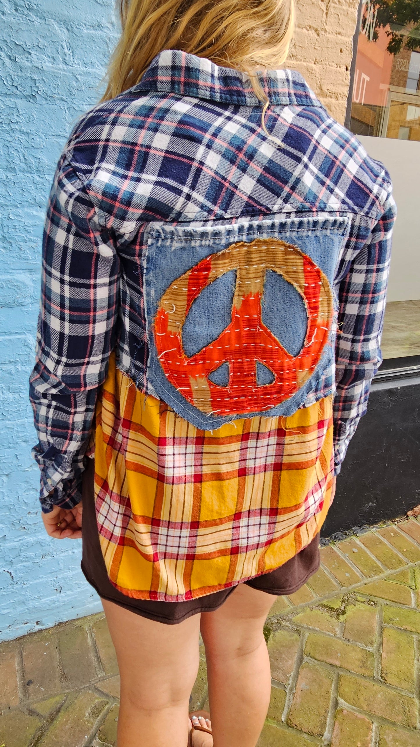 Golden Hour Split Flanne (Small) – One-of-a-Kind Upcycled Patchwork #1461