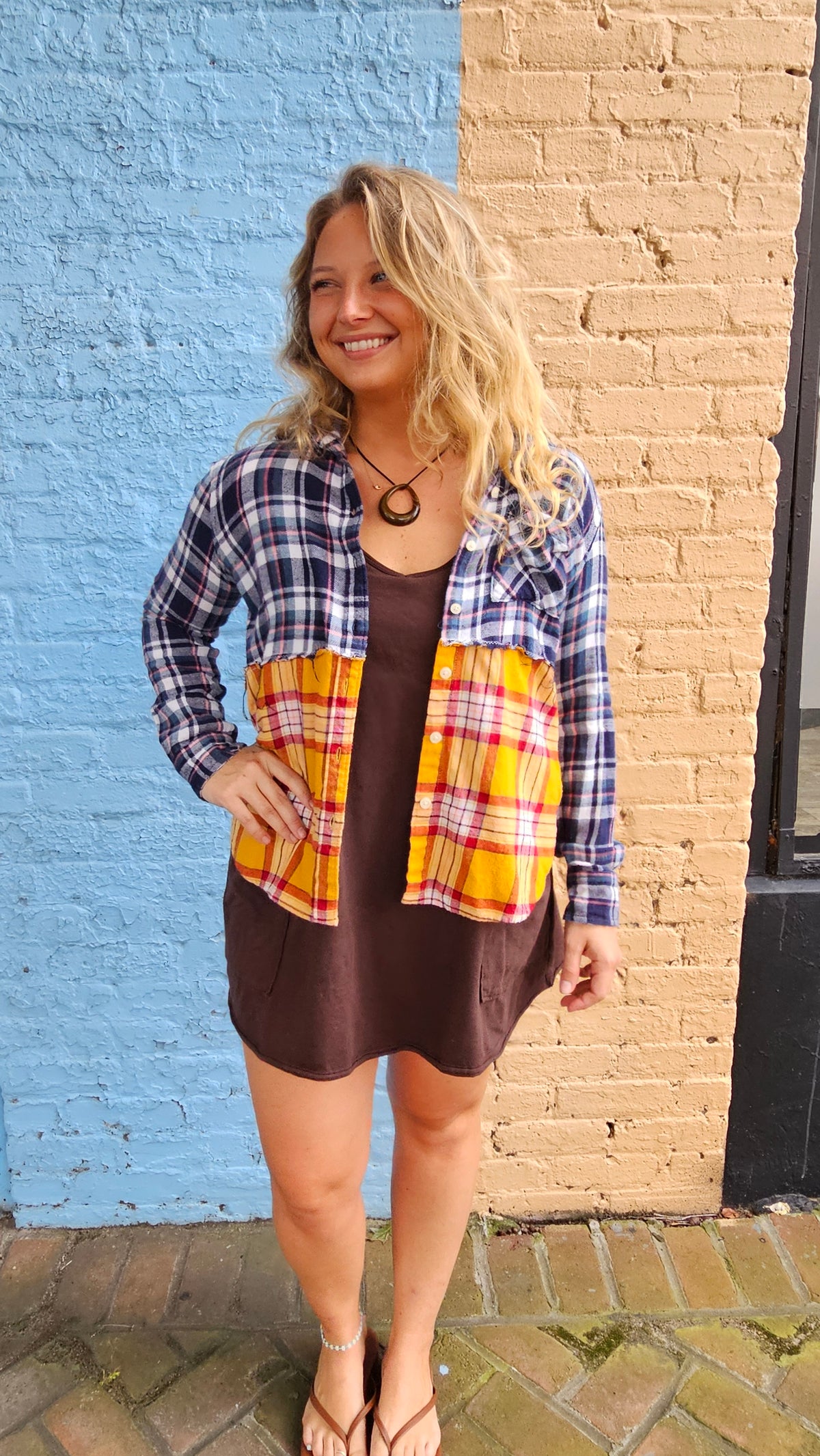 Golden Hour Split Flanne (Small) – One-of-a-Kind Upcycled Patchwork #1461