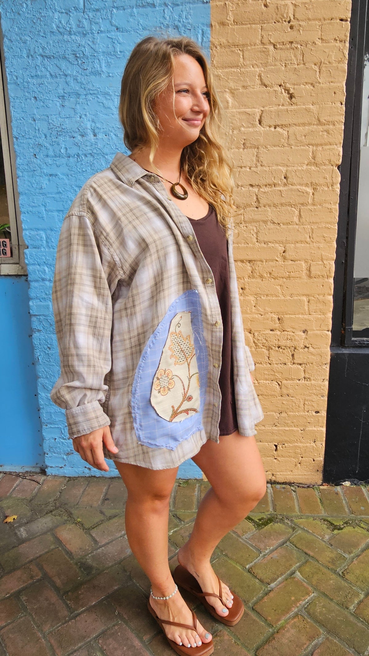 Upcycled Columbia Flannel – Led Zeppelin Patchwork, Repurposed & One-of-a-Kind size XL