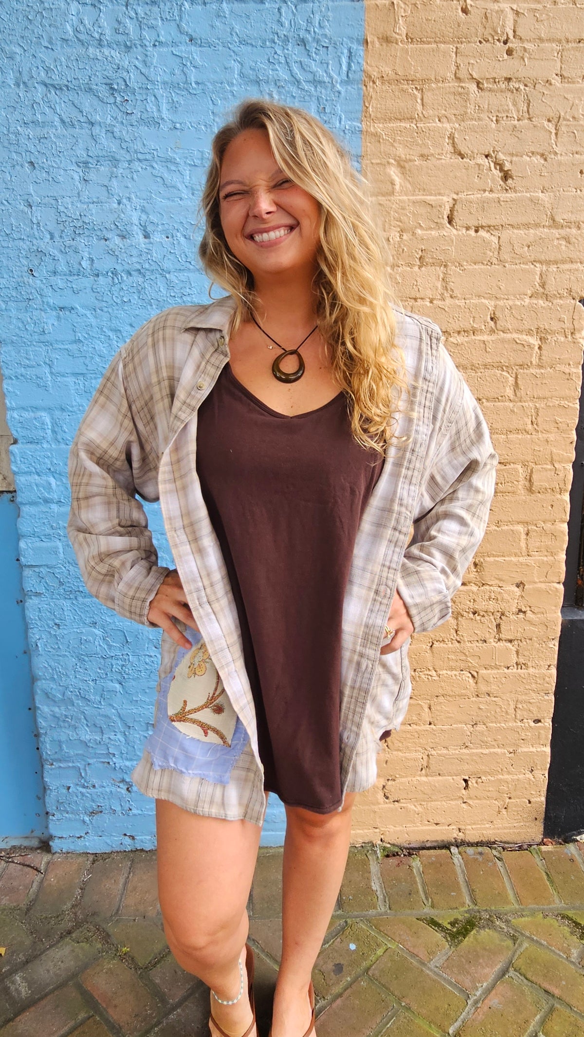 Upcycled Columbia Flannel – Led Zeppelin Patchwork, Repurposed & One-of-a-Kind size XL
