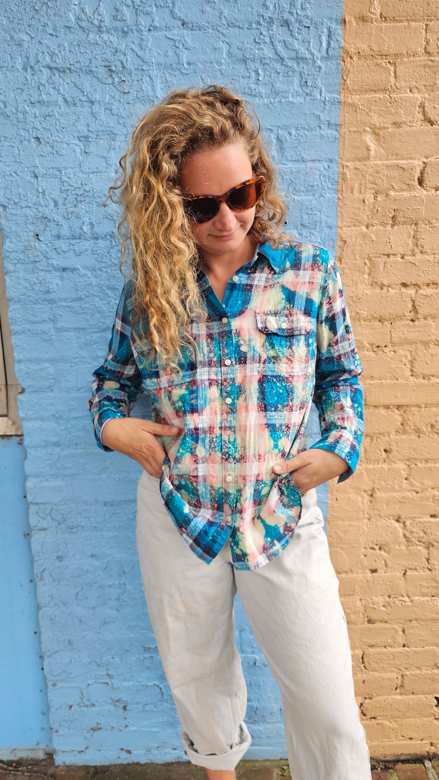 Not Like Other Girls Upcycled Bleached Flannel size Small #1472