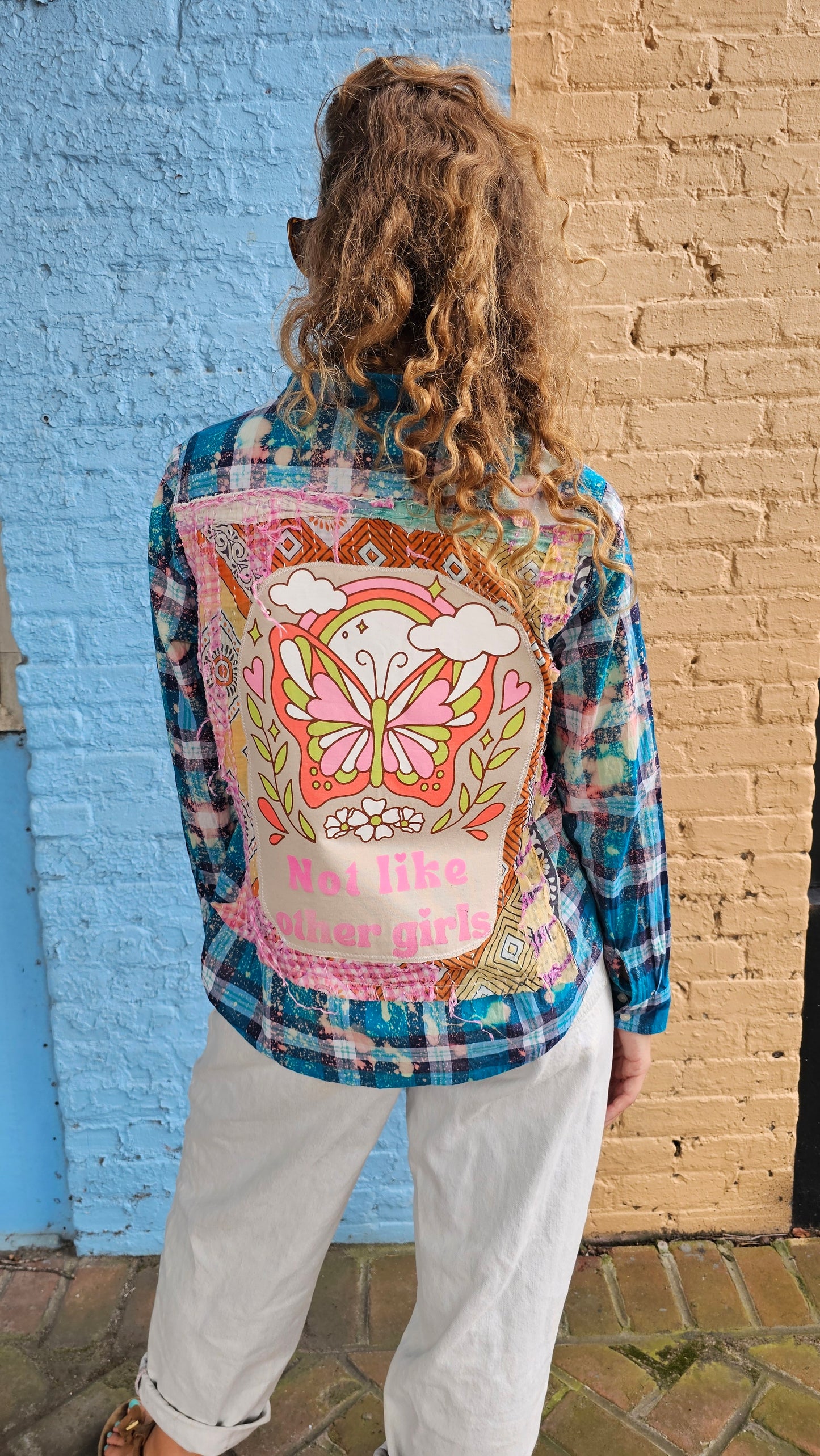 Not Like Other Girls Upcycled Bleached Flannel size Small #1472