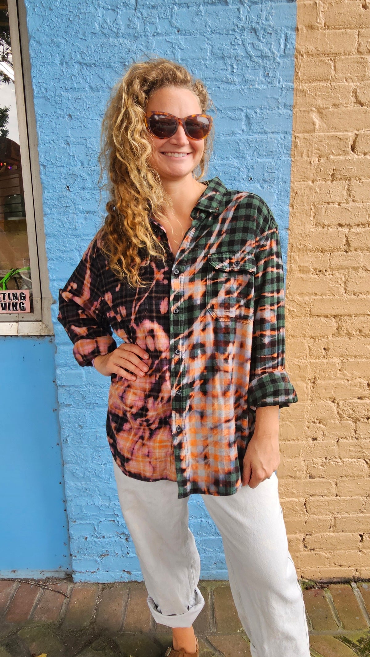 Stay Wild Moon Child Split Flannel (Large/XL)– One-of-a-Kind Bleached Patchwork #1473