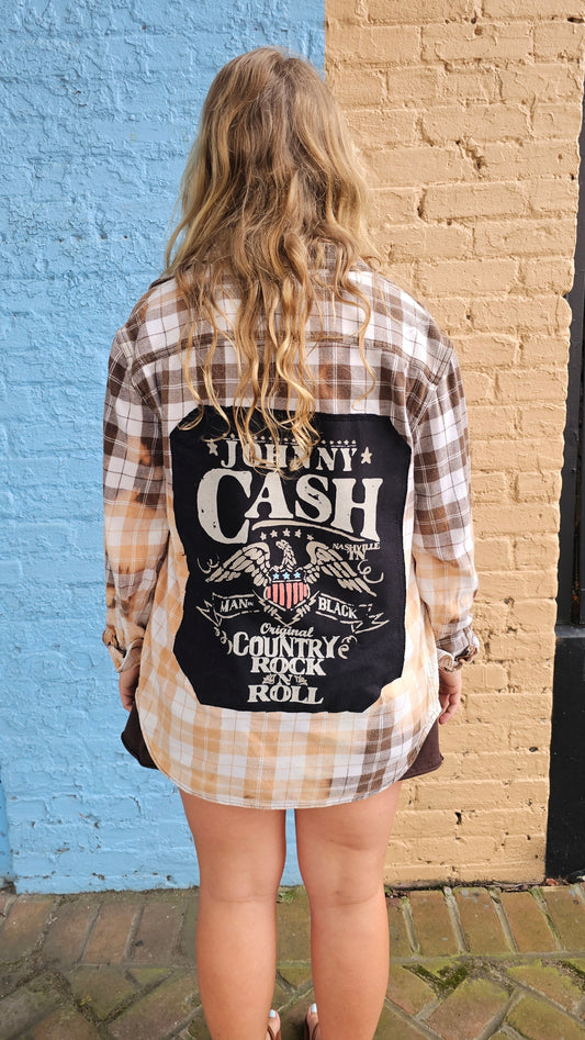 Johnny Cash Upcycled Bleached Flannel size SMALL #1474