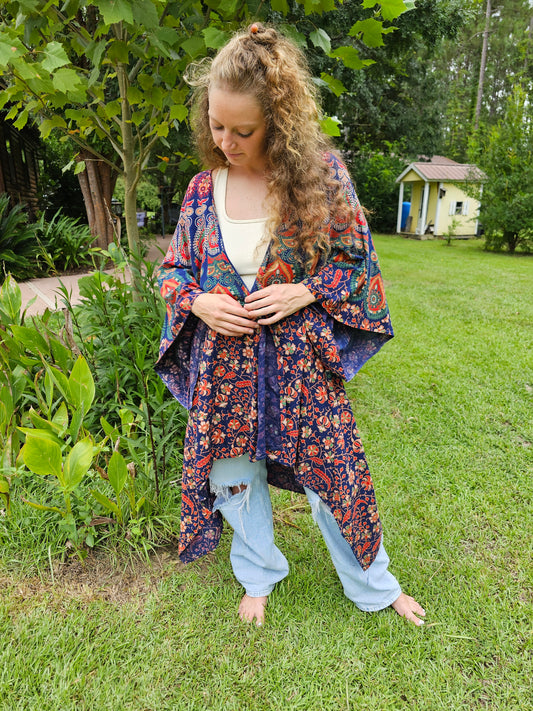 Violet Multi-Color Owl Tapestry Robe