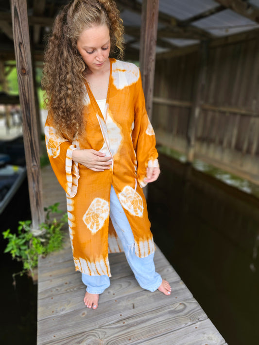 Tie Dye Longline Kimono in Rust