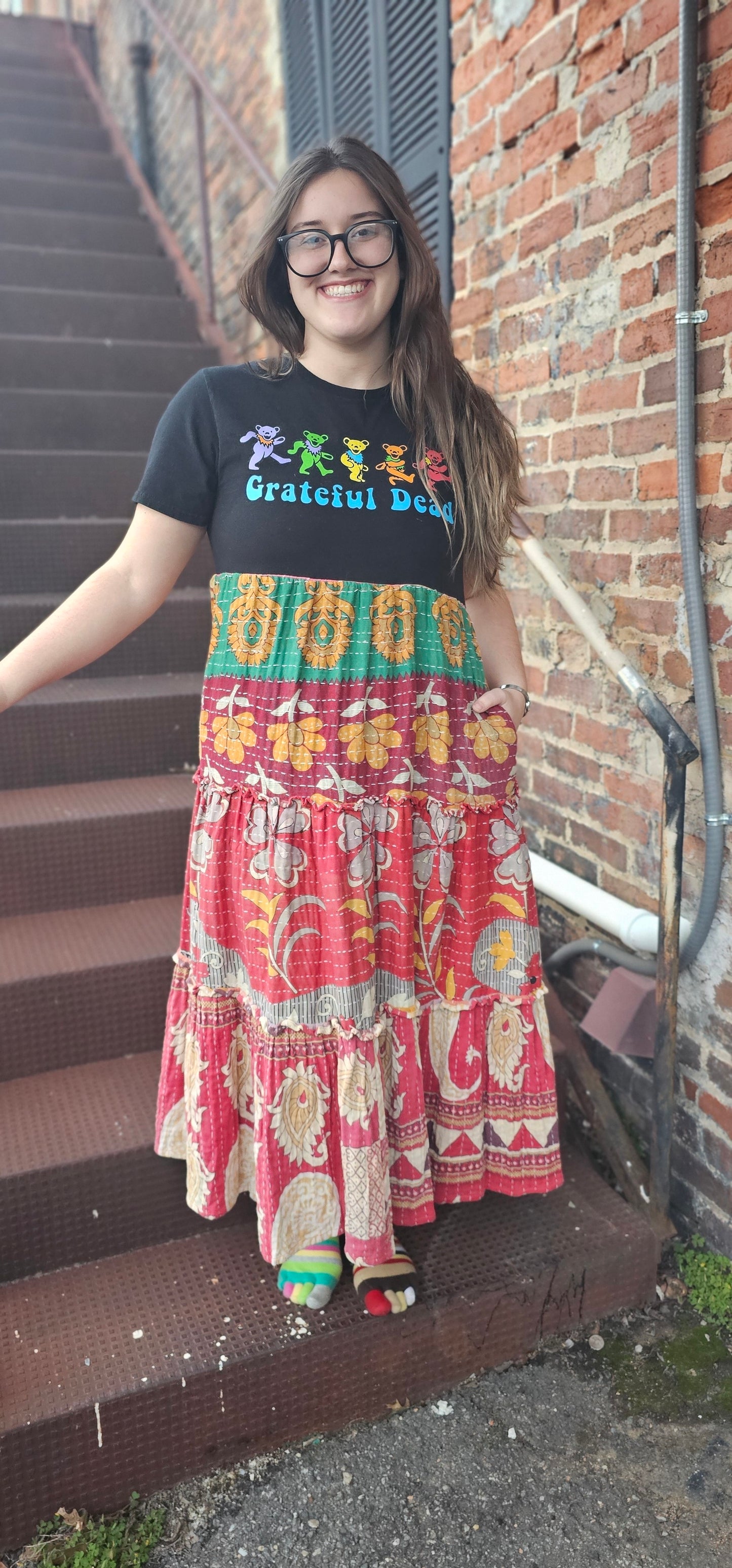 Grateful Dead Dancing Bears Kantha Tee Dress