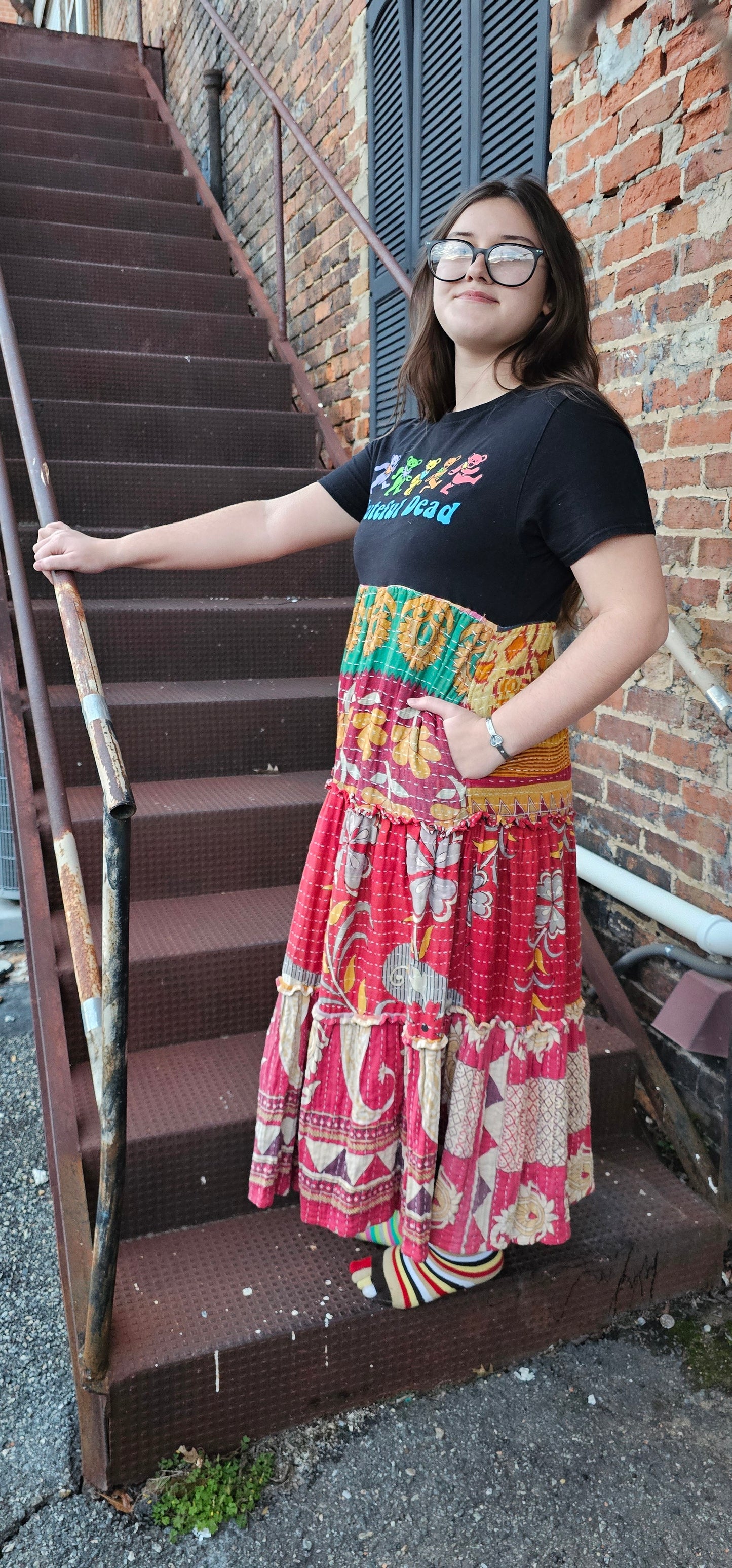 Grateful Dead Dancing Bears Kantha Tee Dress