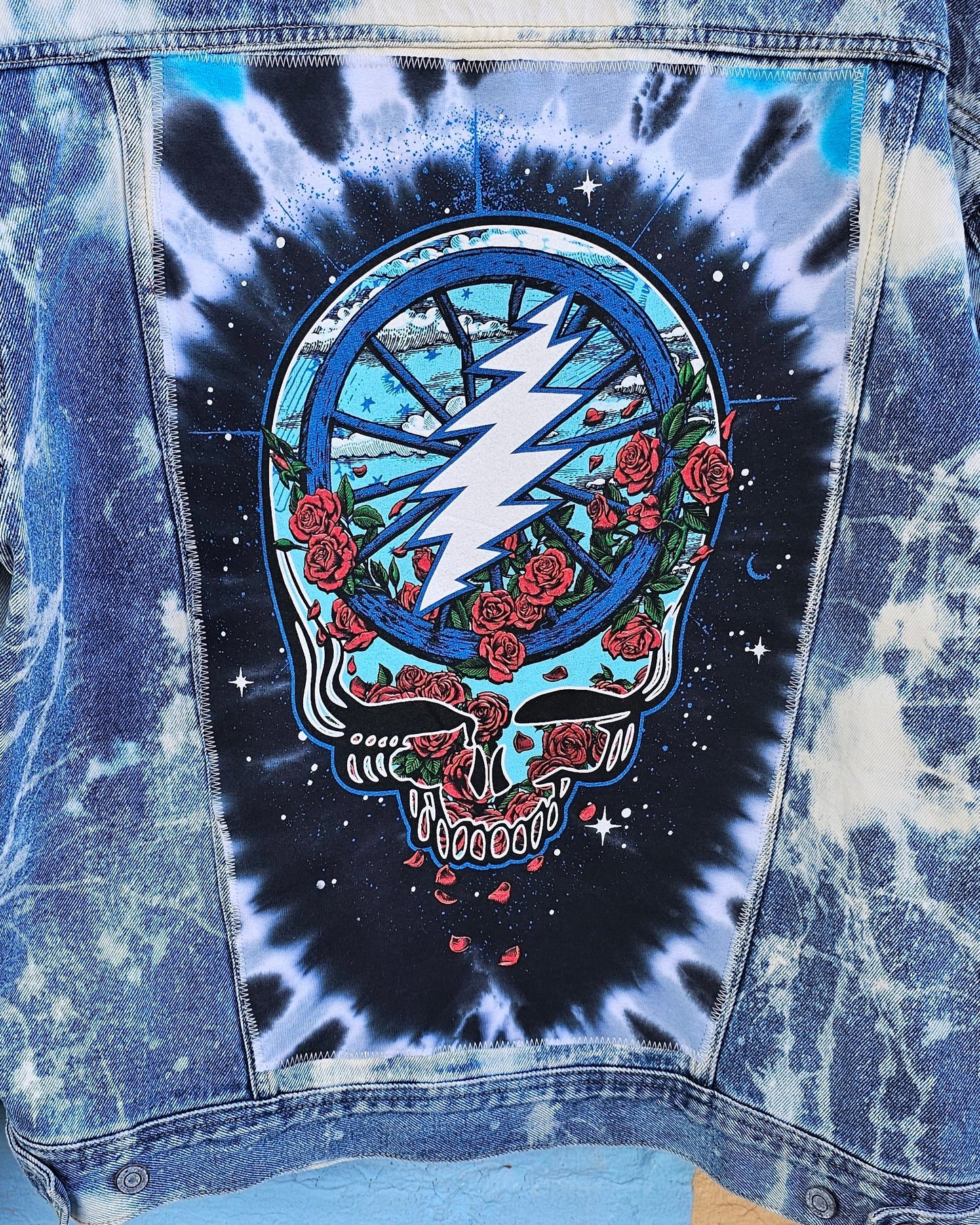 Grateful Dead Wheel and Roses Denim Jacket size 2XL