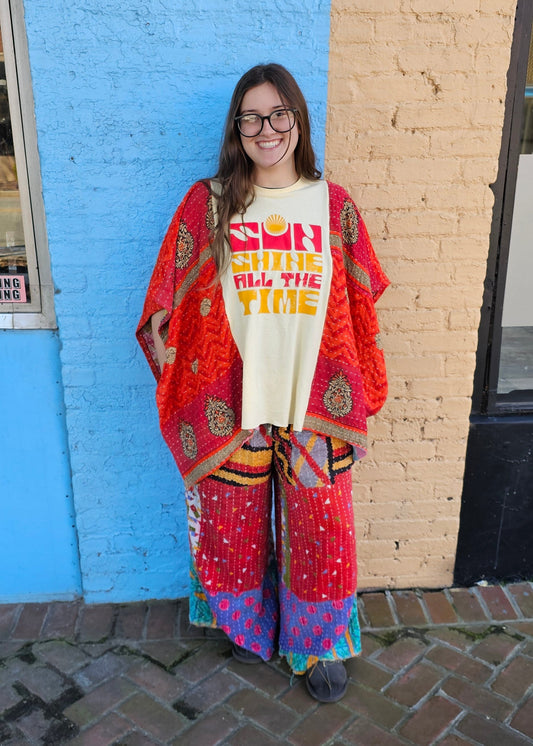 Sun Shine All the Time Kantha Poncho